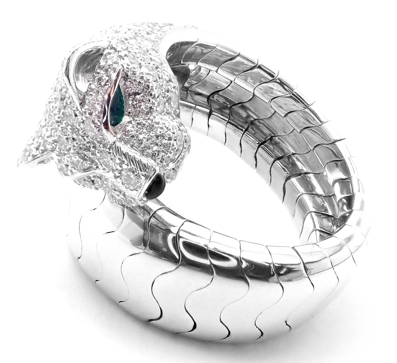 Authentic Cartier Panther 18K White Gold Diamond & Emerald Onyx Ring with Certificate - Luxury Jewelry for Women, Perfect for Weddings, Anniversaries & Special Occasions