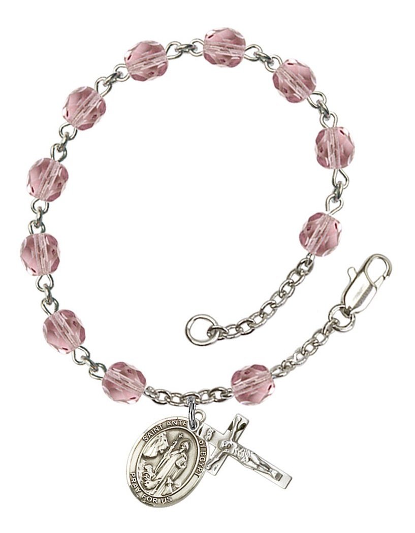June Birthstone Rosary Bracelet with St. Anthony of Egypt Charm | 7.5 Inch Catholic Prayer Beads for Women – Perfect for Baptism, First Communion & Spiritual Gifts