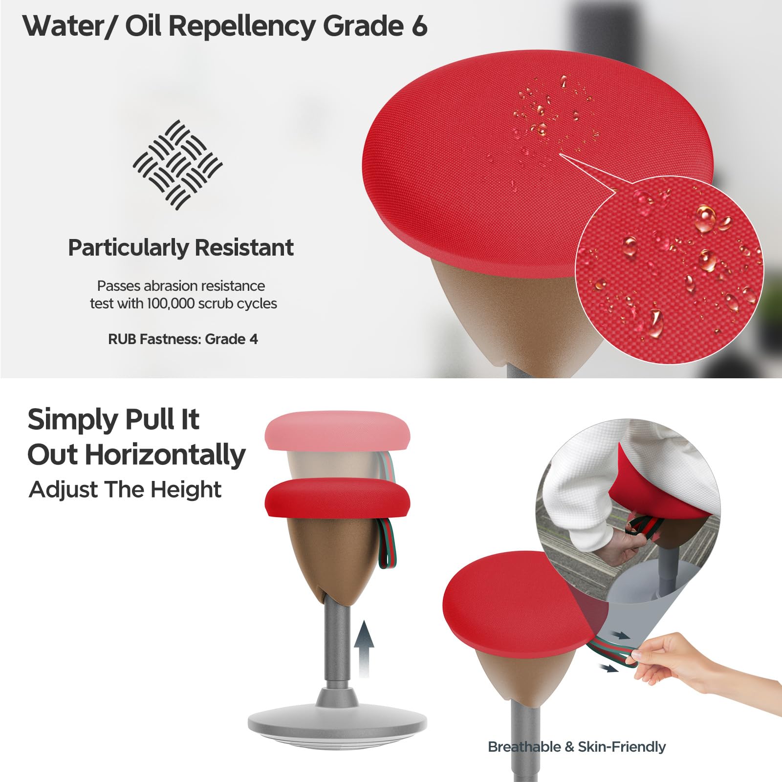 360° Adjustable Height Wobble Stool - Ergonomic Standing Desk Chair for Office & Classroom - Rocking Motion Balance Stool with Non-Slip Base - Portable Active Sitting Solution (Red) - Perfect for Home Office, School & Workspaces