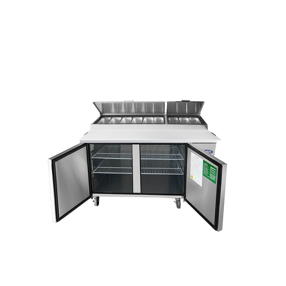 Atosa MPF8202 Commercial Double Door Pizza Prep Refrigerator - Stainless Steel Food Prep Table with Refrigeration for Restaurants, Pizzerias & Catering Businesses