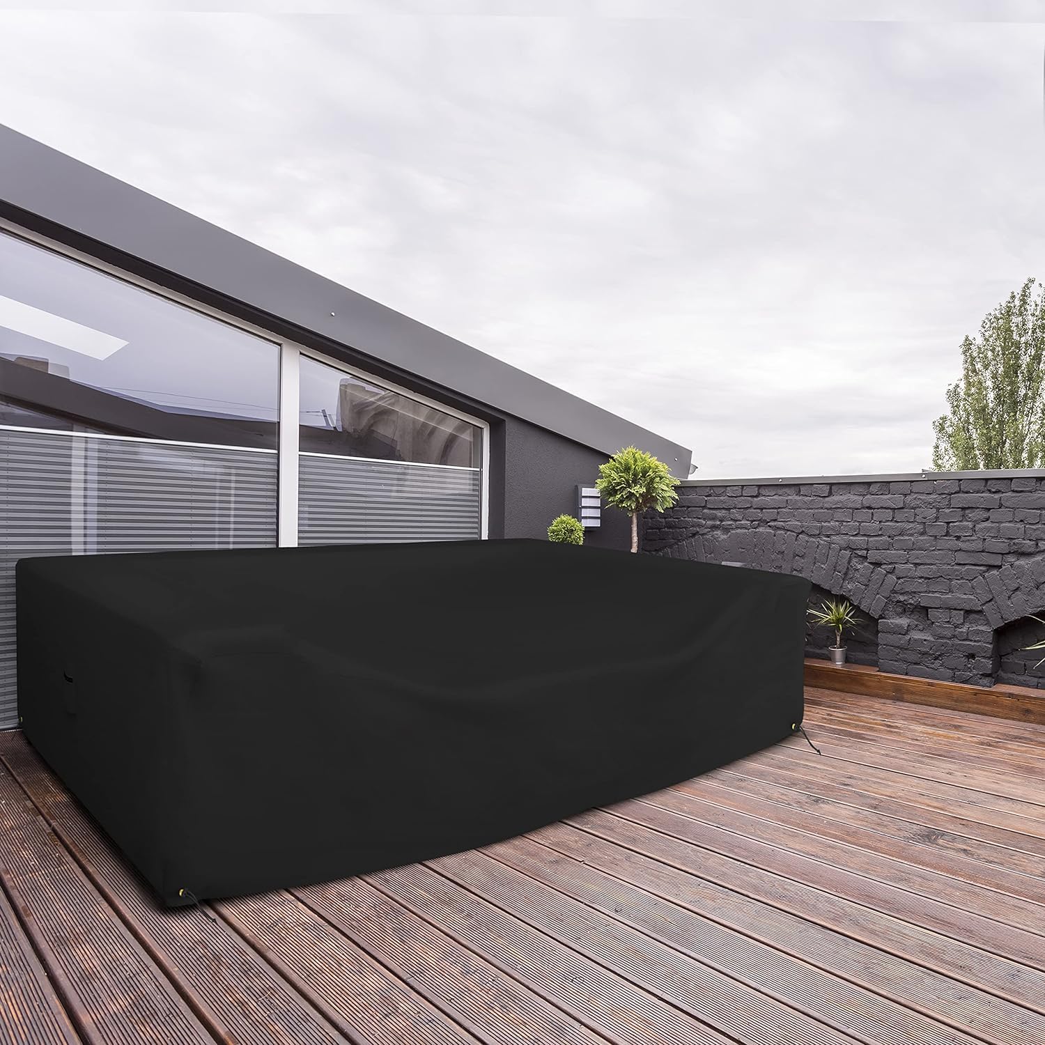 Heavy Duty 18 Oz Waterproof Sectional Sofa Cover - UV & Weather Resistant Outdoor Patio Couch Protector with Air Pockets & Drawstrings (48