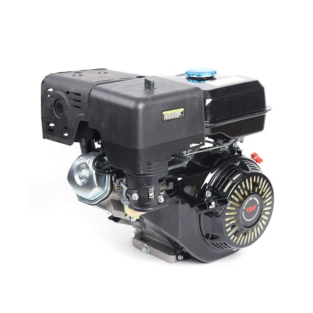 420CC 15HP 4-Stroke Gasoline Engine - OHV Single Cylinder Horizontal Motor with Recoil Pull Start & Oil Alarm (Black) - Ideal for Go Karts, Pressure Washers, Log Splitters & Small Machinery