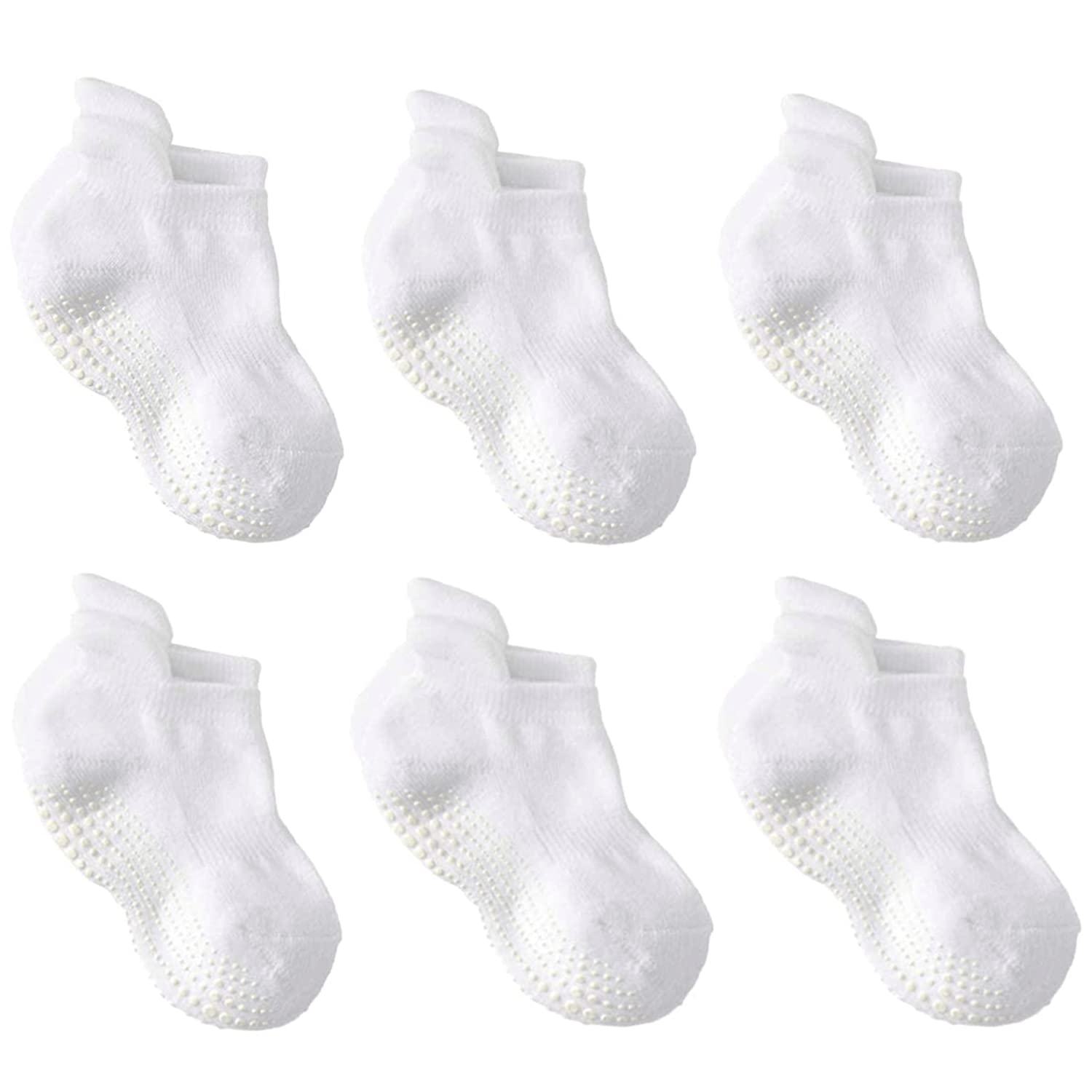 LA Active Baby & Toddler Non-Slip Ankle Socks with Grips - 6 Pairs Pack for Boys & Girls - Perfect for Crawling, Walking & Playtime at Home or Daycare