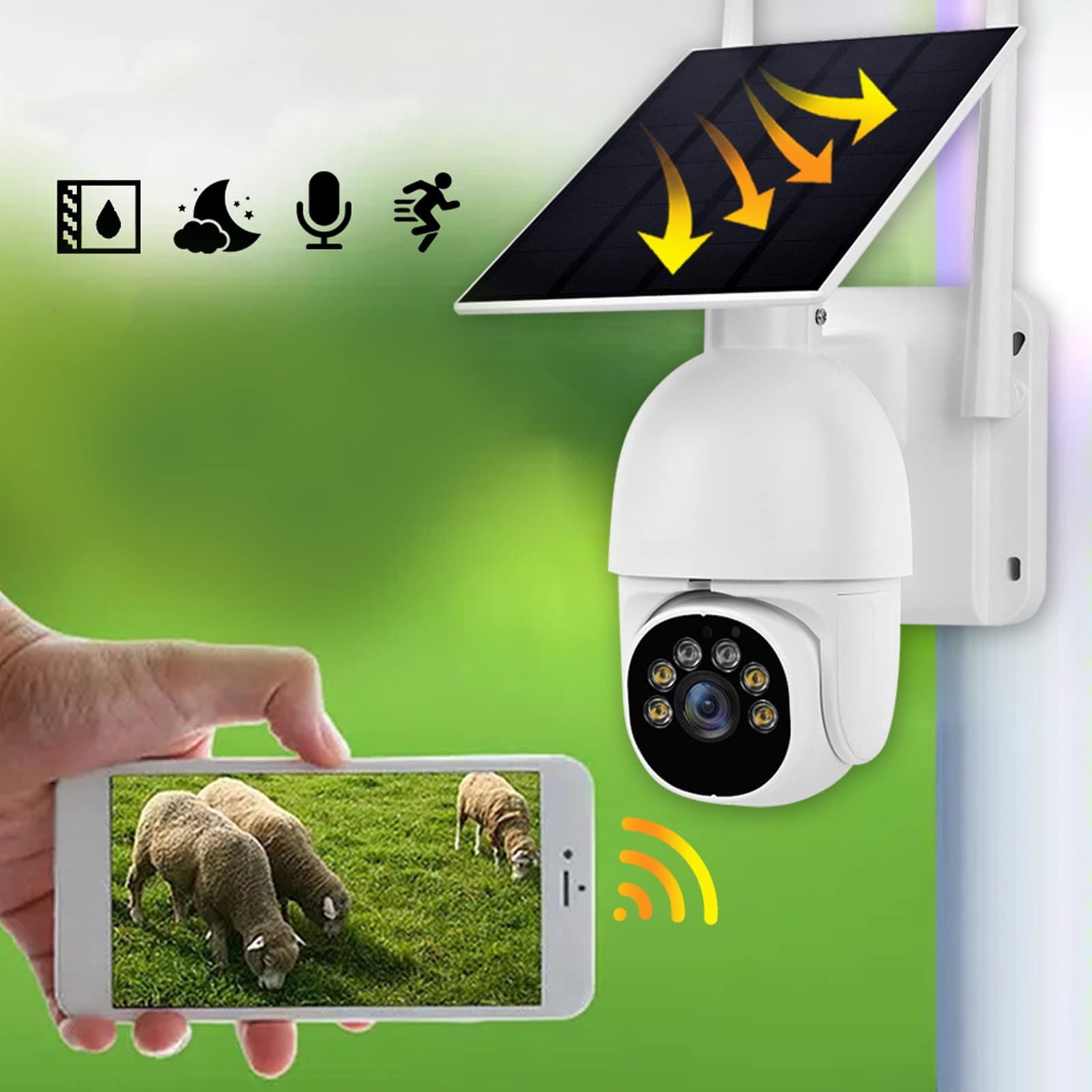 Fydun Solar Security Camera 1080P HD - 2MP Outdoor Wireless WiFi Surveillance Camera with Night Vision, IP66 Waterproof, 1920x1080 Resolution - Perfect for Home, Yard, Garage & Business Security Monitoring