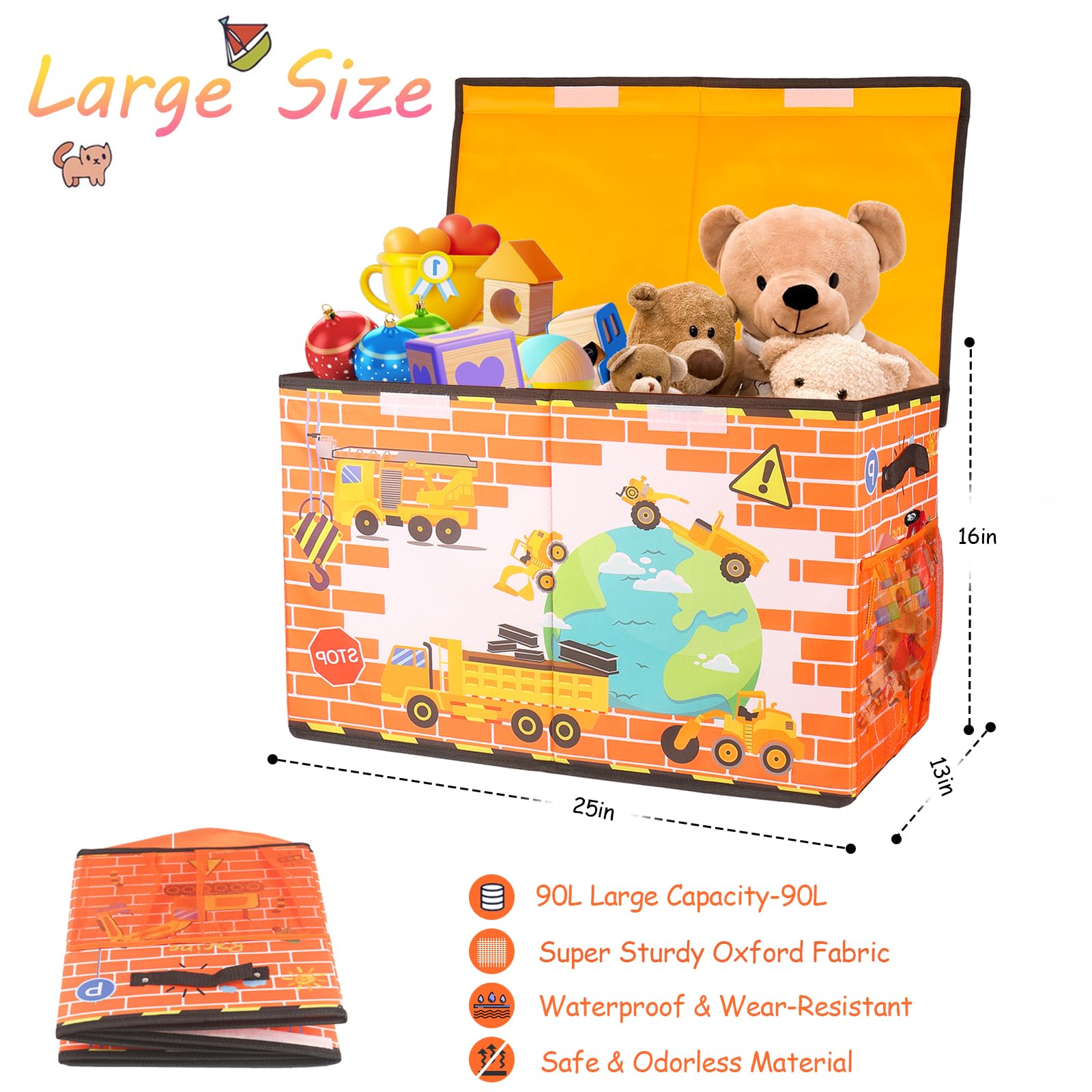 Collapsible Large Toy Storage Box with Lid - 25