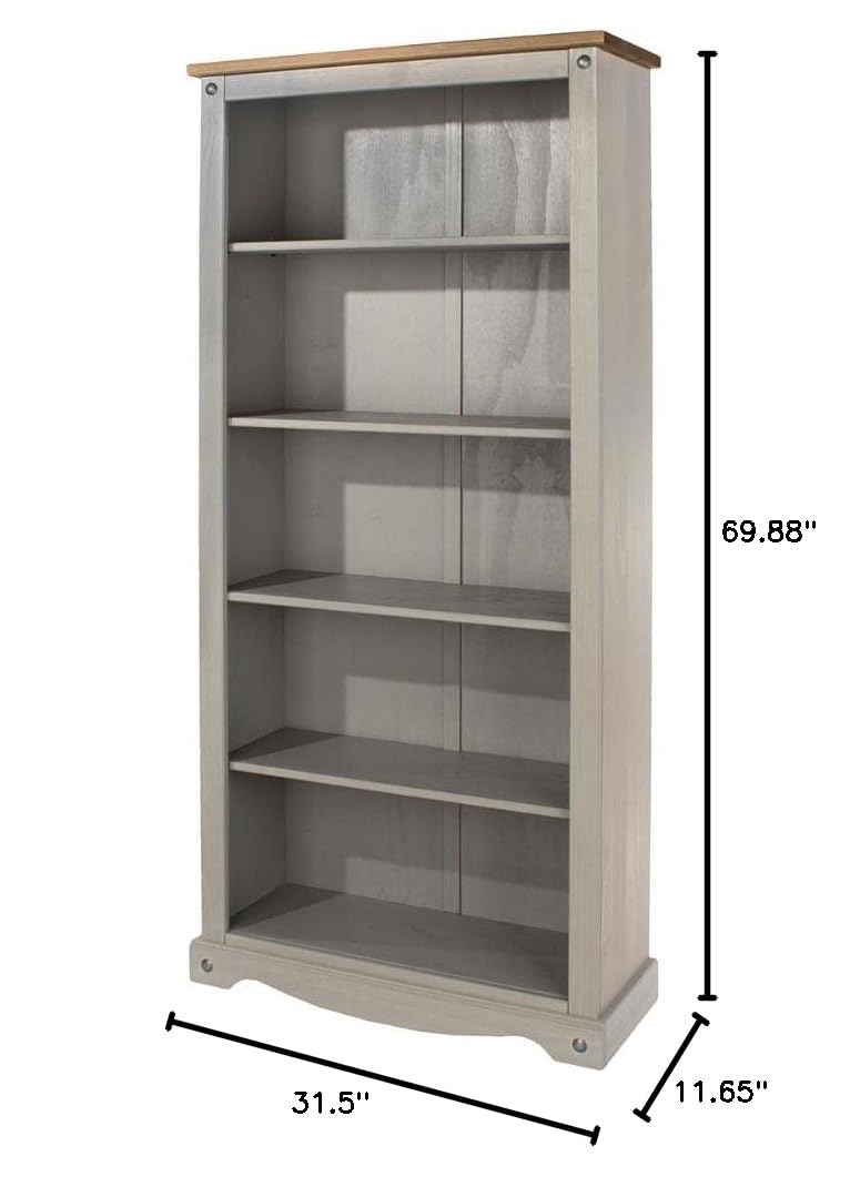5-Shelf Wood Bookcase in Corona Gray - Stylish Storage for Home, Office & Library - Perfect for Organizing Books, Decor & Essentials