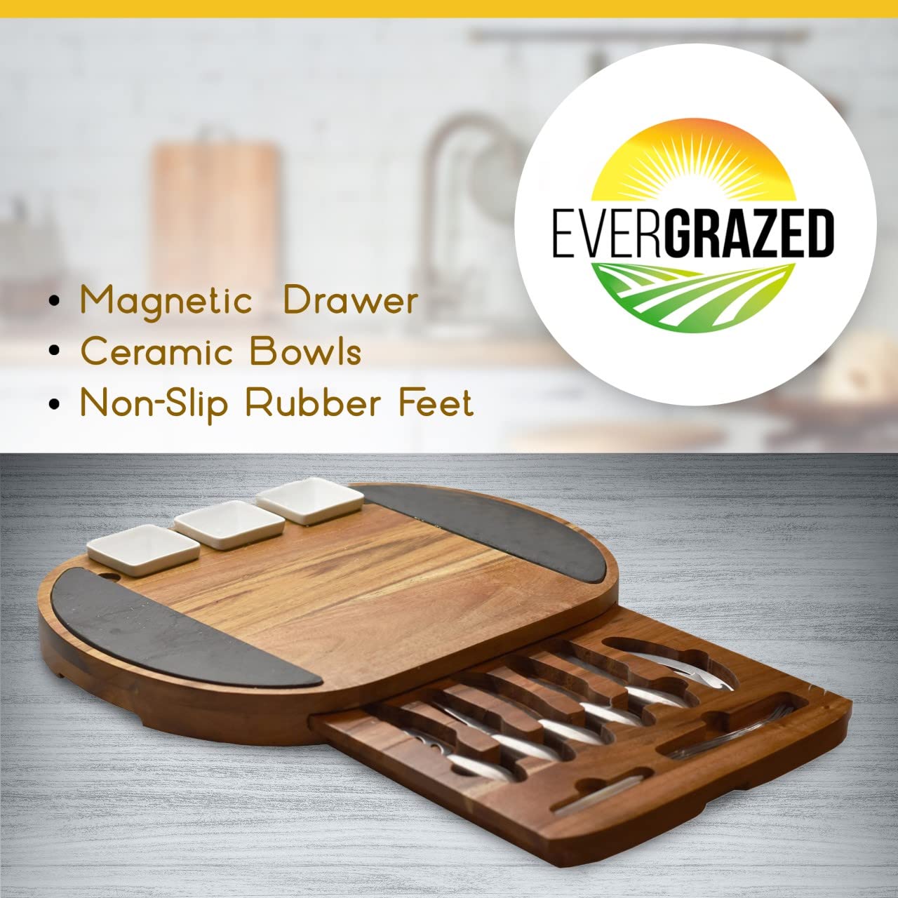 Premium Acacia Wood Cheese Board Set - Large Charcuterie Platter with Knives for Entertaining - Elegant Kitchen Serving Tray for Wine, Cheese & Meats - Perfect Gift for Thanksgiving, Christmas, Weddings & Special Occasions - Ideal for Dinner Parties, Wine Tastings & Holiday Gatherings