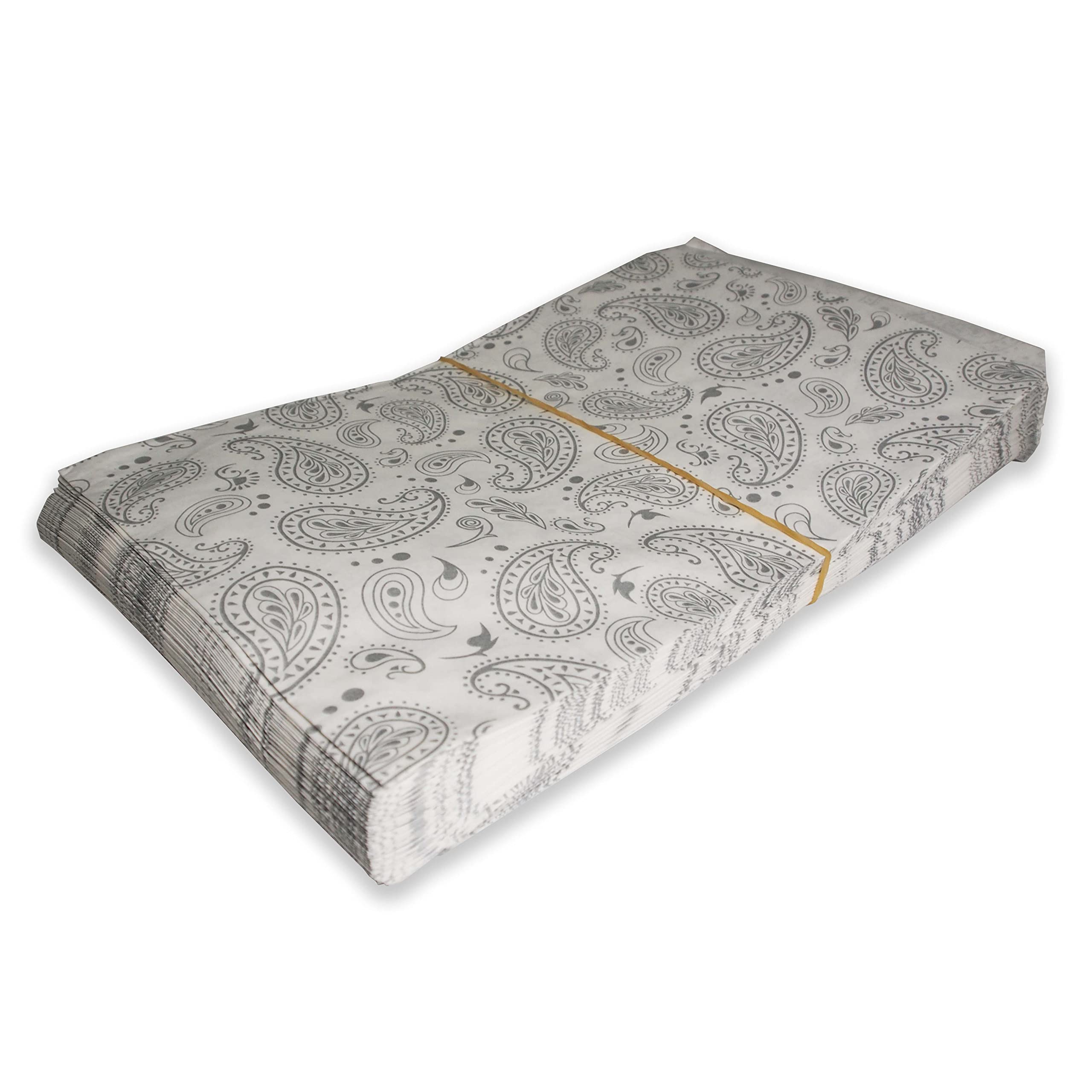 100 Pack 6x9 Inch Decorative Flat Paper Gift Bags - Elegant Silver Paisley Design on White Kraft - Perfect for Party Favors, Wedding Treats, Holiday Gifts & Cookie Packaging (N'icePackaging)