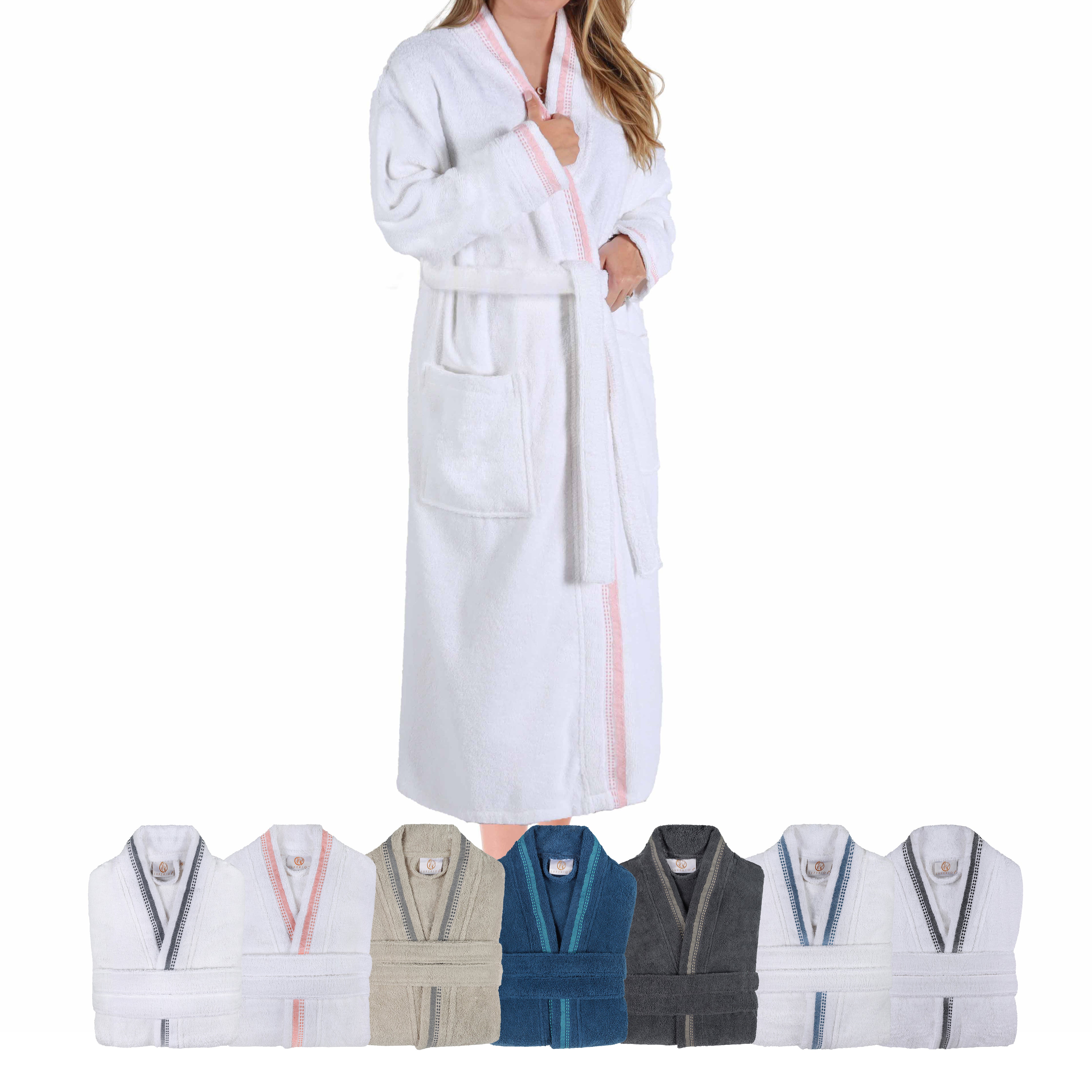 Unisex Cotton Terry Kimono Bathrobe with Embroidery - Soft & Absorbent Bath Robe for Spa, Hotel, Home Relaxation & Gift Giving