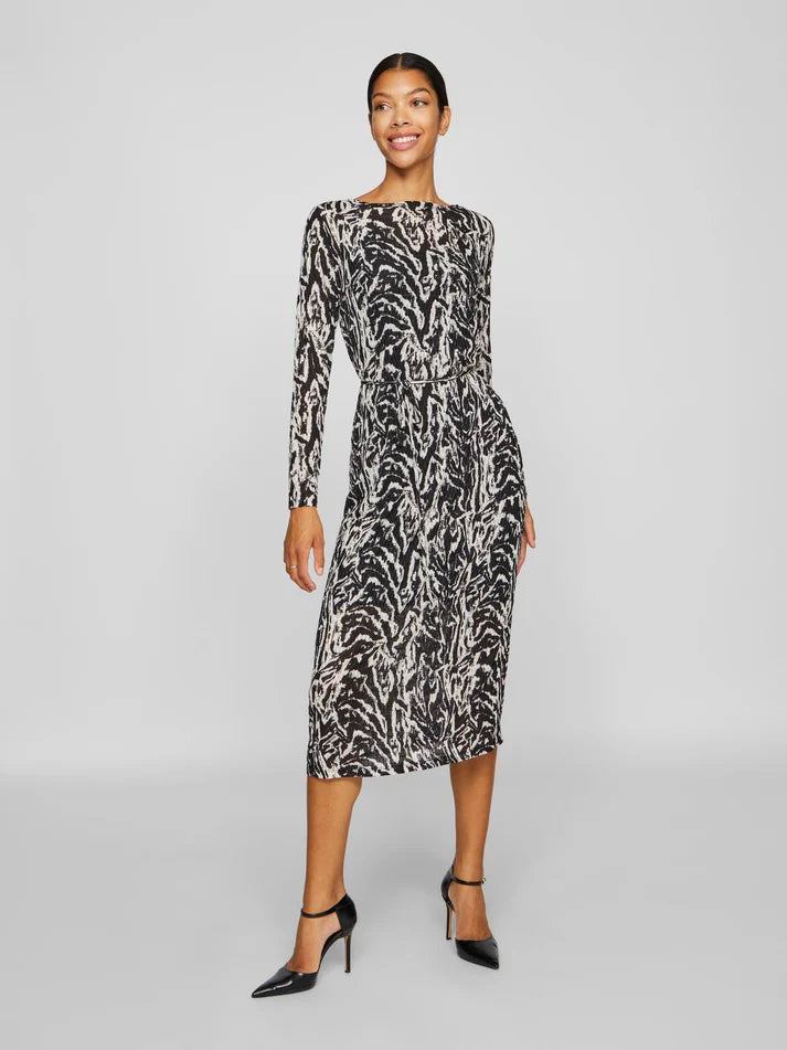 Nala Boat Neck Midi Dress - Elegant Black Beauty & Nala Birch Print Flowy Summer Dress for Women | Perfect for Beach Vacations, Date Nights & Casual Outings