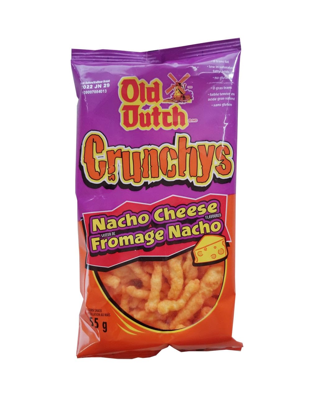 Old Dutch Crunchys Nacho Cheese Corn Snacks, 2 oz (55g) - Imported from Canada - Perfect for Parties, Movie Nights & Snacking On-The-Go
