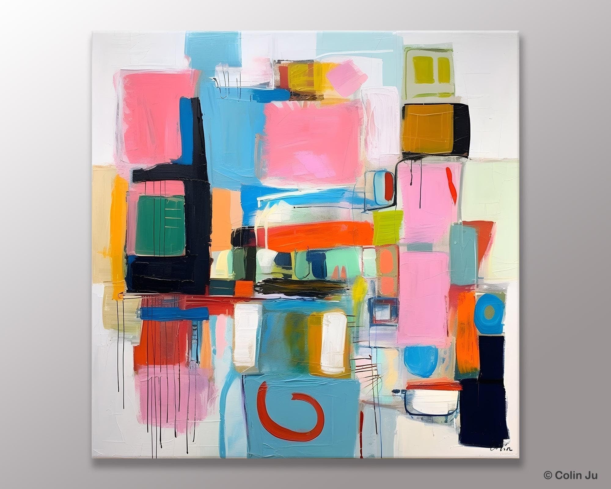 Contemporary Canvas Art - Original Modern Wall Decor - Large Abstract Acrylic Painting for Dining Room & Living Room - Handmade Home Artwork for Interior Design