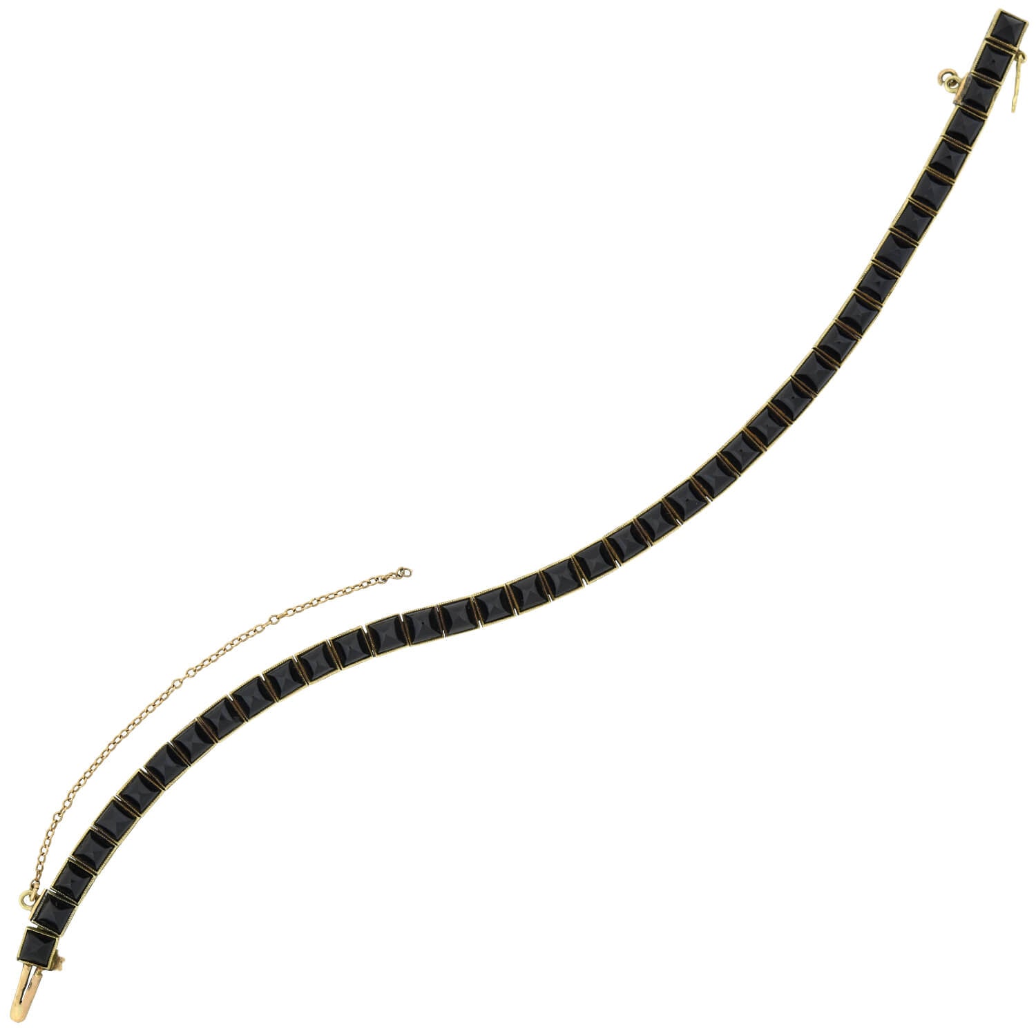 Victorian Style 14kt Gold Pyramidal Cut Onyx Link Bracelet for Women - Elegant Statement Jewelry for Evening Parties & Special Occasions