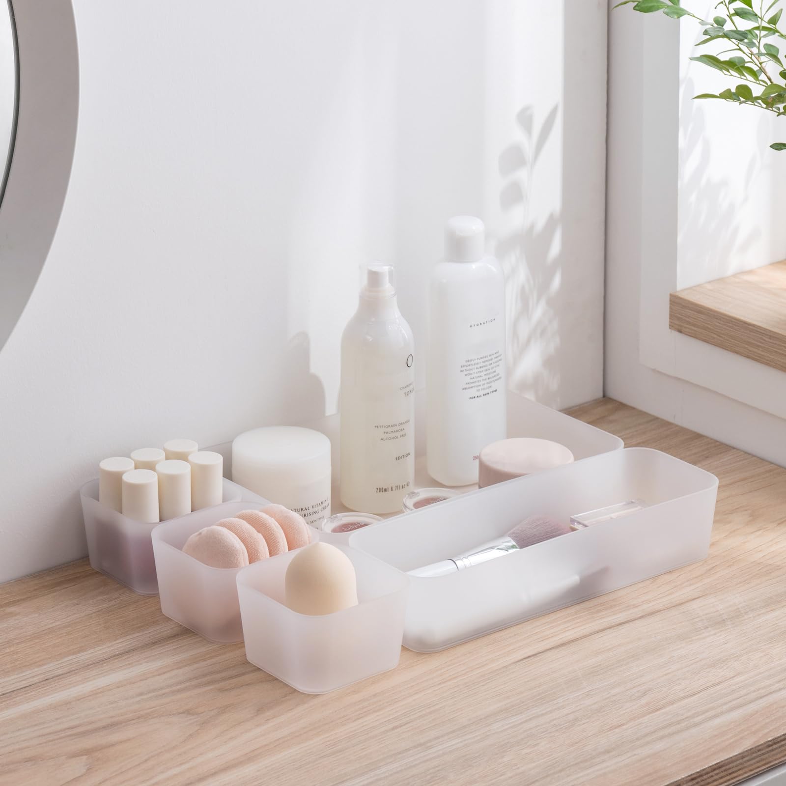 Poeland 10-Piece Clear Frosted Drawer Organizer Trays - Storage Box for Bedroom Dresser, Bathroom & Kitchen - Perfect for Jewelry, Makeup, Utensils & Small Item Organization