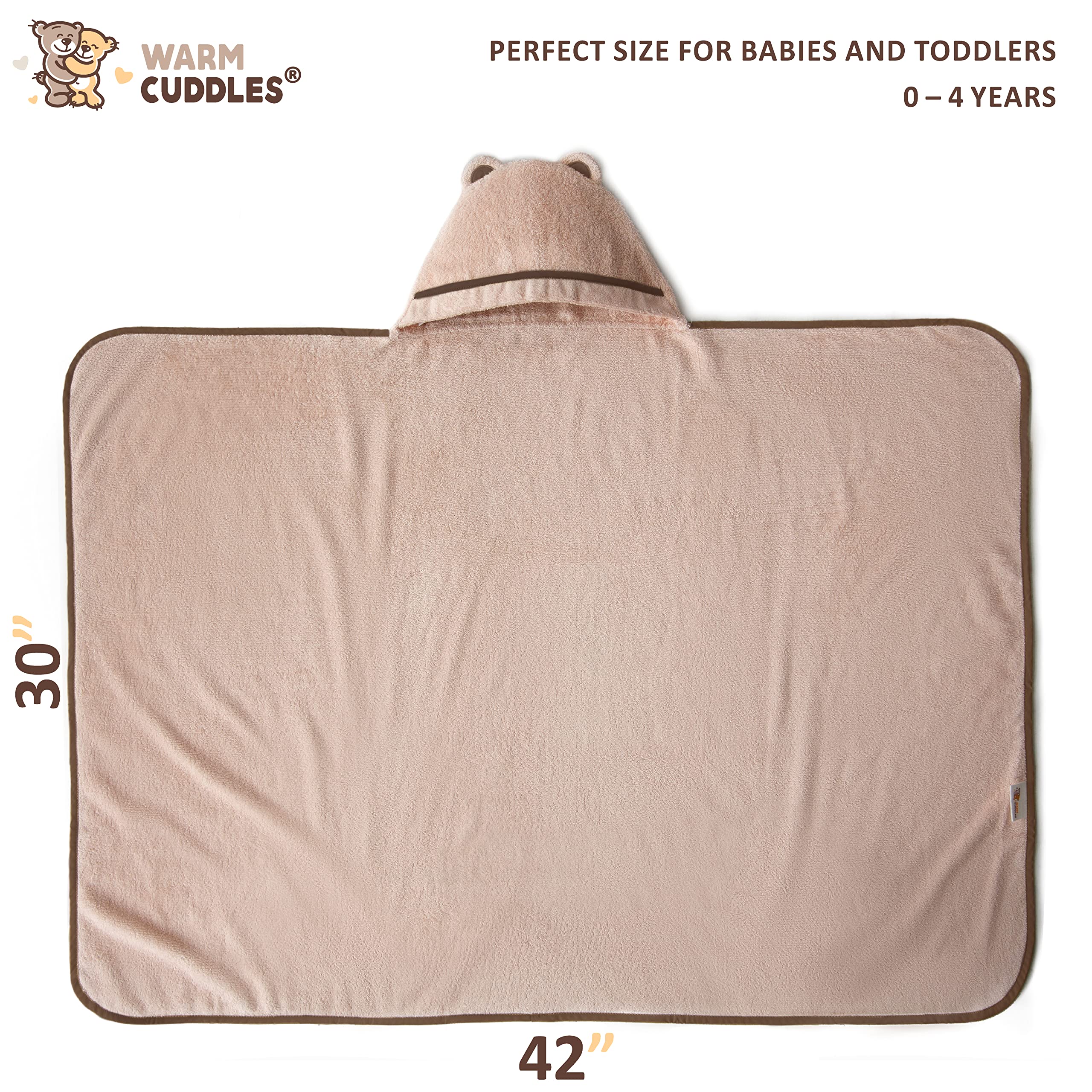 Premium Bamboo Rayon Hooded Toddler Towels - Soft & Absorbent Baby Bath Towel for Boys & Girls - Large Size for Toddlers & Kids - Perfect for Bath Time, Swimming & Beach (Beige)