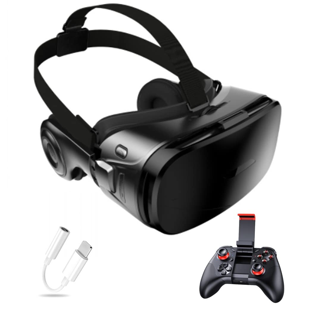 3D VR Headset with Bluetooth Controller - Compatible with iPhone 13 Pro Max/13 Pro/13/12/11, Samsung Galaxy S21, Huawei & Xiaomi Series - Immersive Virtual Reality Glasses for Gaming, Movies & 360° Videos