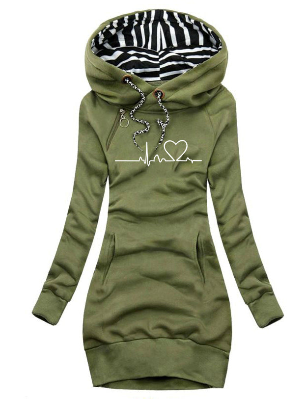 Women's Heart Print Long Sleeve Hoodie Sweatshirt Pullover - Cozy Fleece Top for Casual Wear, Loungewear & Winter Outfits