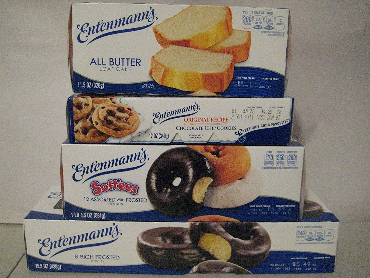 Entenmann's Bakery Bundle - All Butter Loaf Cake, Chocolate Chip Cookies, Assorted Donuts (12 Pack) & Frosted Chocolate Donuts | Perfect for Breakfast, Office Snacks & Family Gatherings