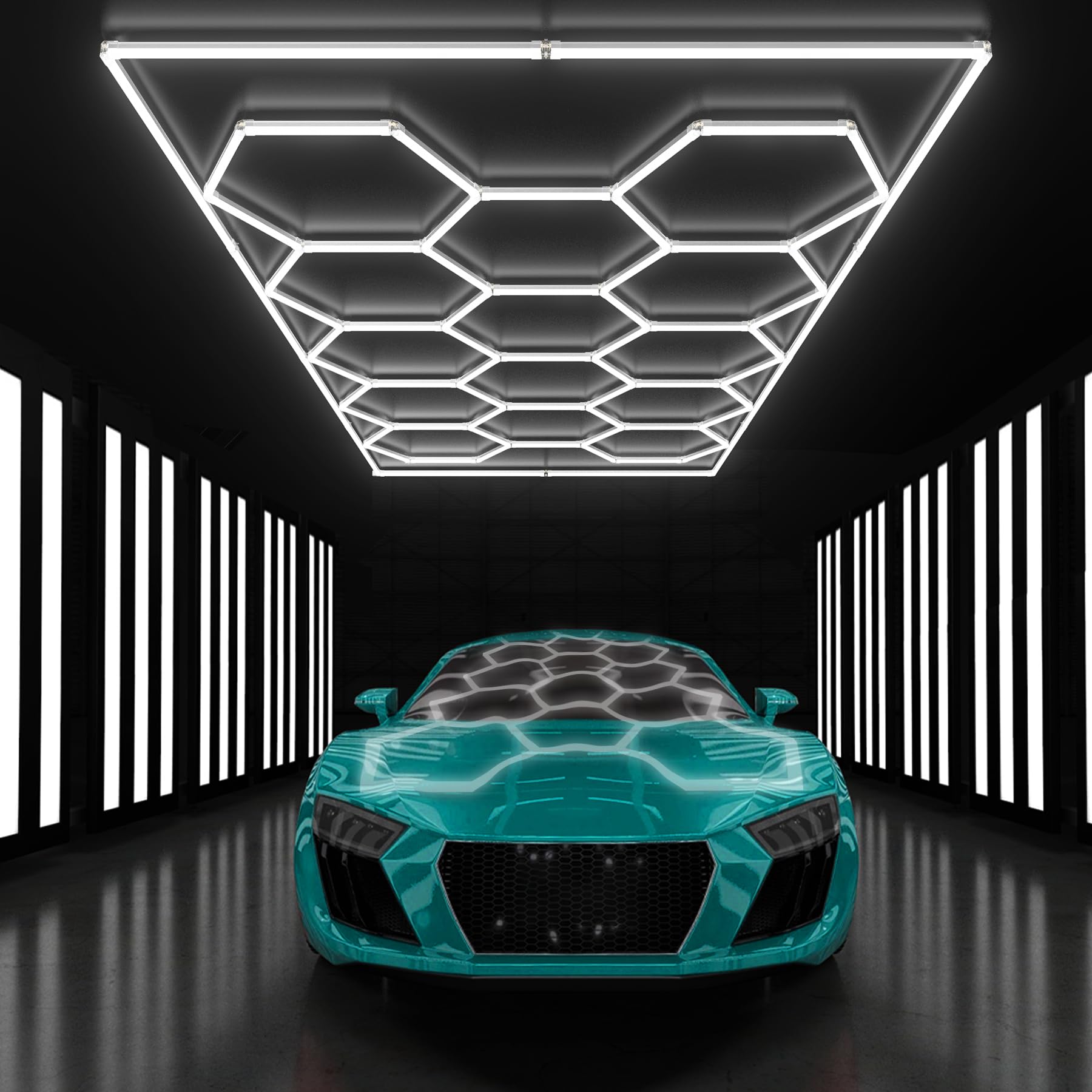 LED Hexagon Lights - 556W 66720 Lumen 6500K Cool White Garage Lighting for Ceiling - Perfect for Garage, Gym, Barber Shop, Warehouse & Workshop Lighting