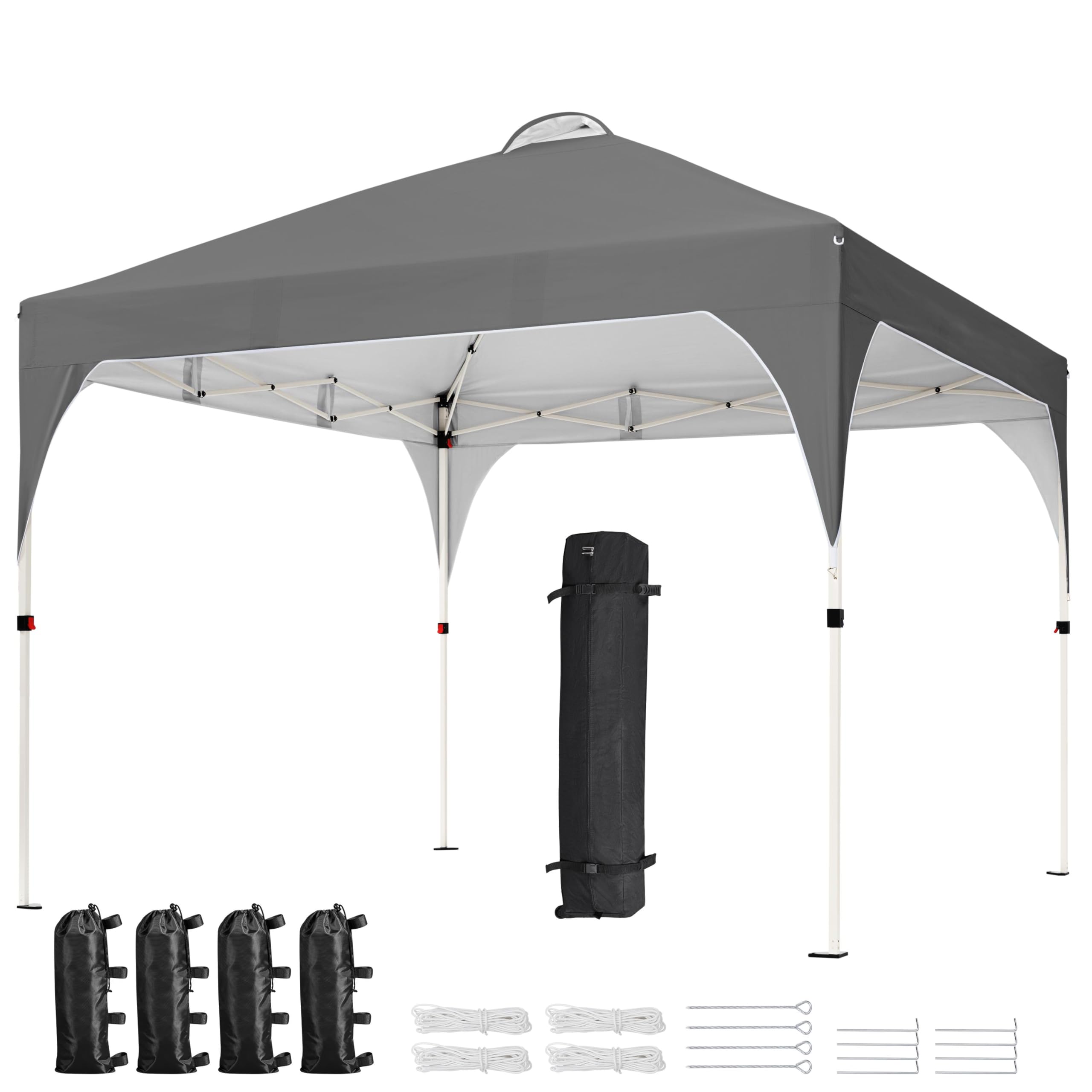 Yaheetech 10x10 Pop Up Canopy Tent with Vent - Easy Setup Instant Sun Shelter with Wheeled Carry Bag, 4 Sandbags & 12 Stakes - Perfect for Outdoor Parties, Beach Picnics, Camping, Backyard BBQ and Tailgating - Dark Gray Weather-Resistant Canopy