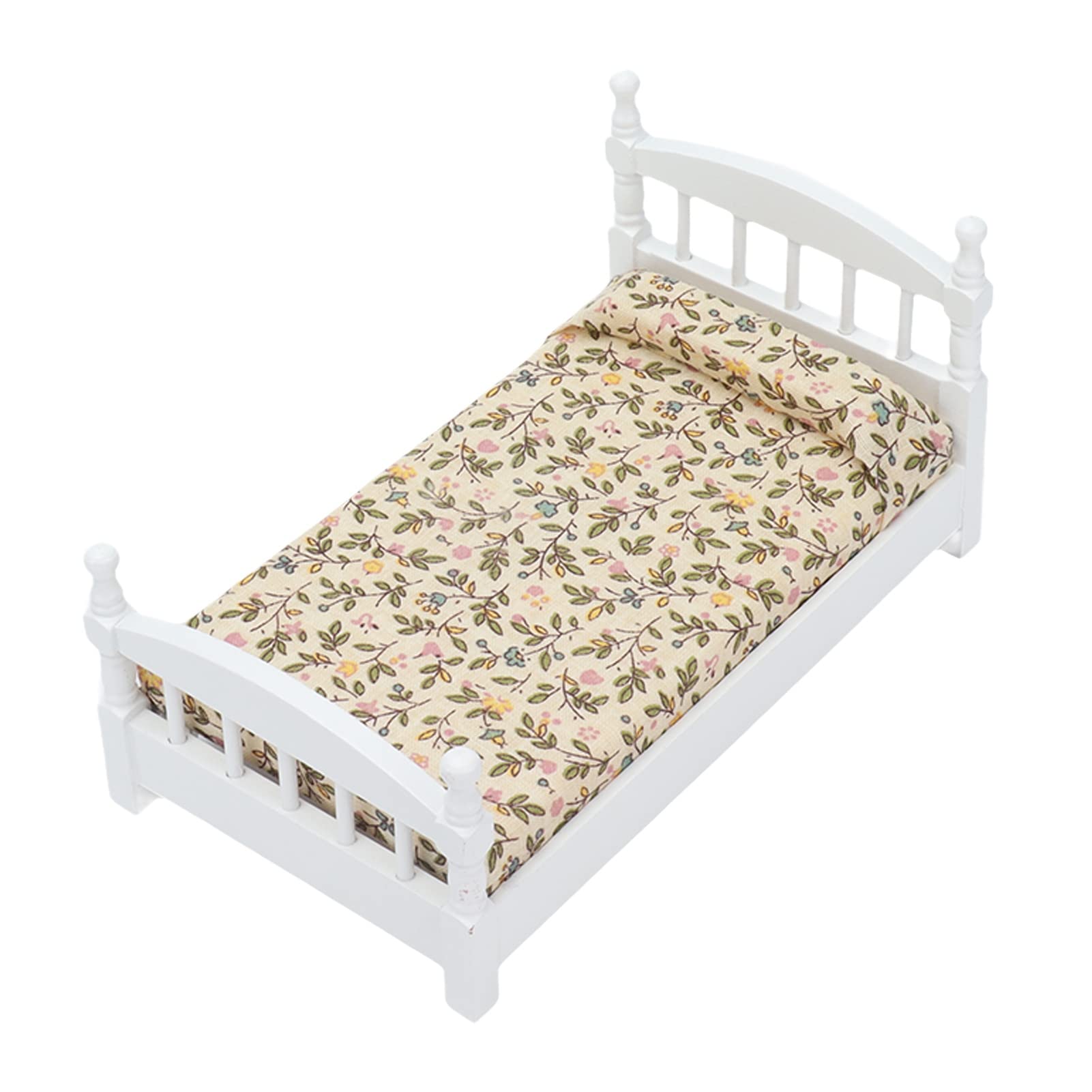 1:12 Scale Wooden Dollhouse Bed with Mattress & Pillows - Miniature Bedroom Furniture Set for Dollhouse Decor, DIY Projects & Collectors