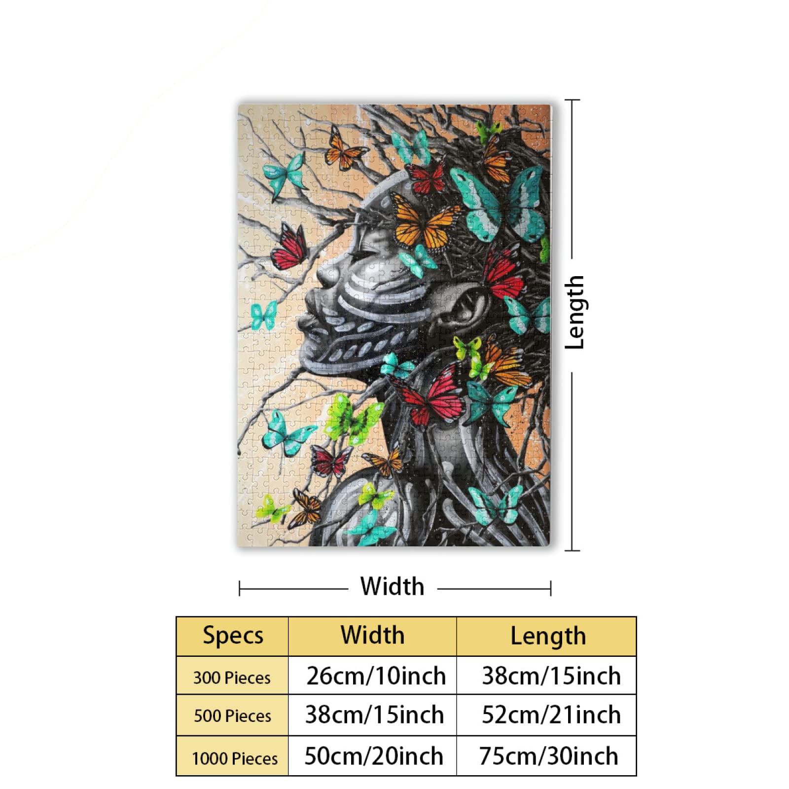 300-Piece Native American Black Women Portrait Butterfly Jigsaw Puzzle for Adults & Teens - African American Art Tileable Puzzle, Fun Educational Toy & Gift for Girls, Women, Family Game Night & Relaxation Activities