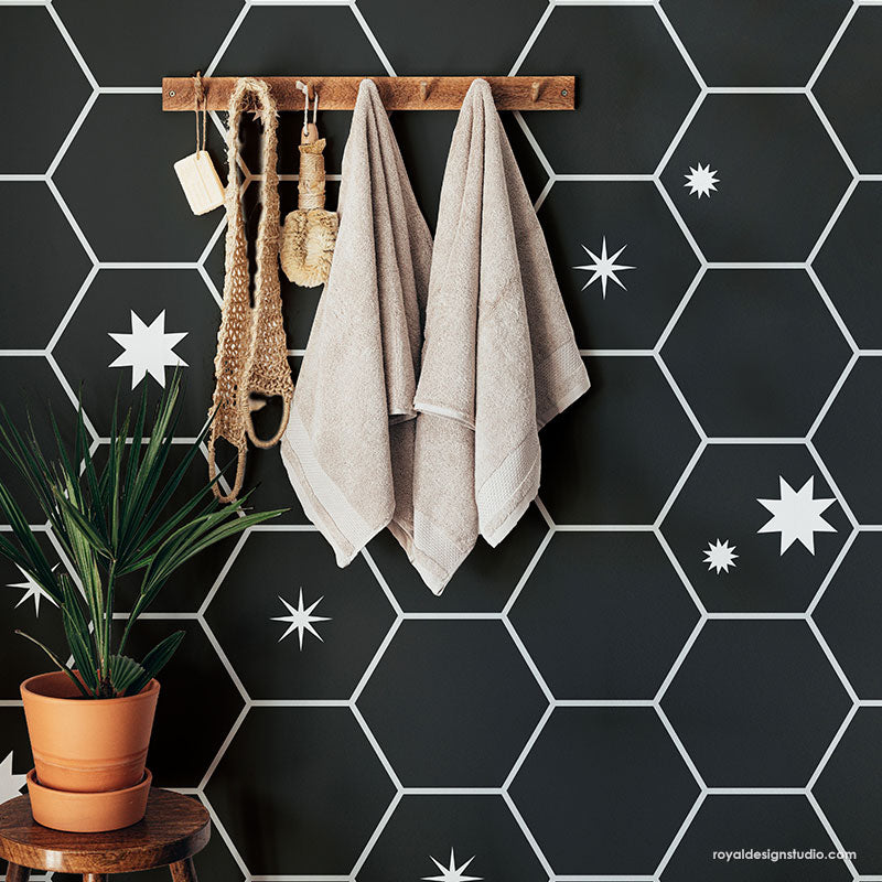 Premium Hexagon Tile Stencil for DIY Home Decor - Reusable Template for Wall, Floor, and Furniture Painting Projects