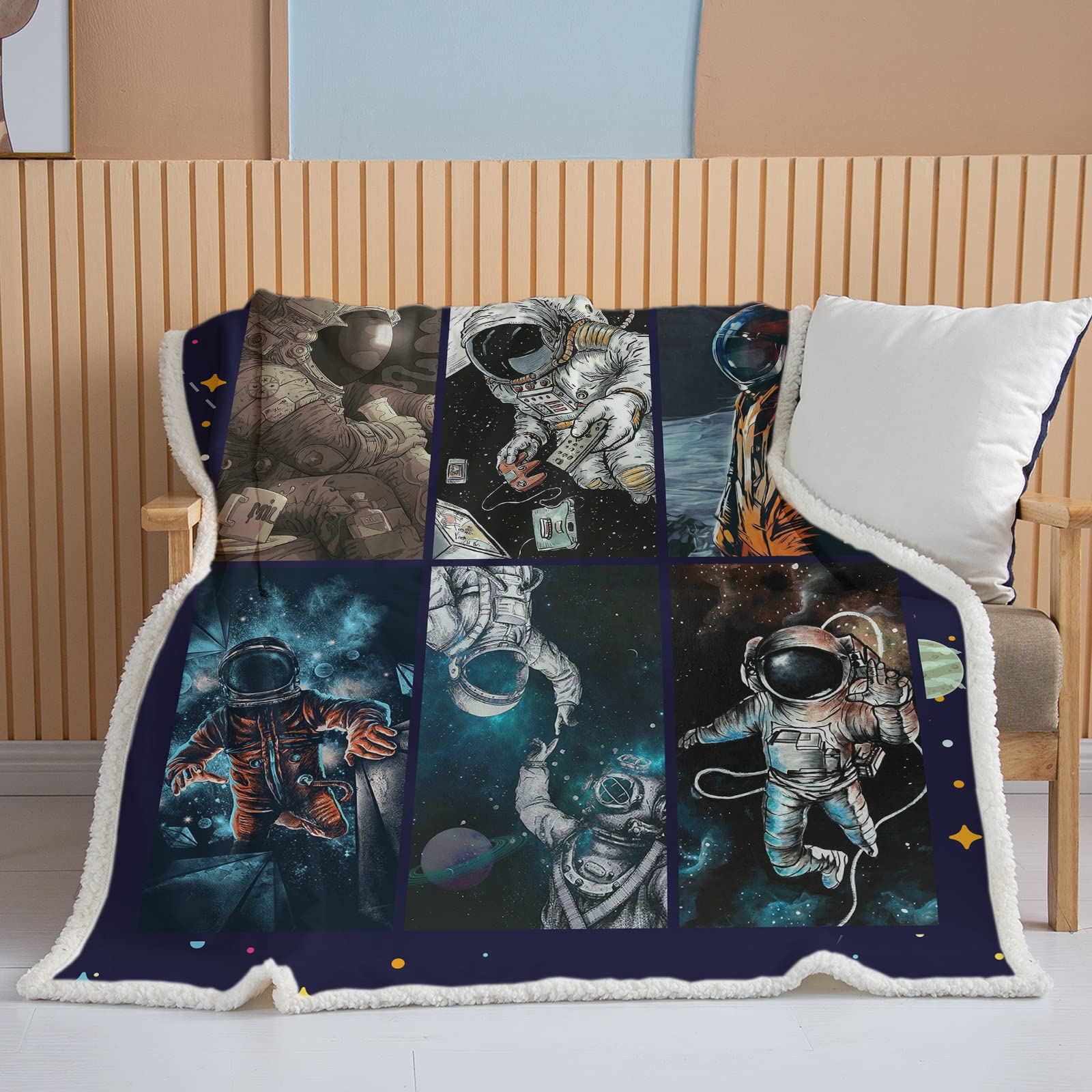 BEDMUST Astronaut Blanket for Boys - Outer Space Themed Soft Fleece Throw Blanket (50x60 inches) - Warm & Cozy for Sofa, Chair, Bed, Office - Perfect for Kids' Rooms, Movie Nights & Space-Themed Decor