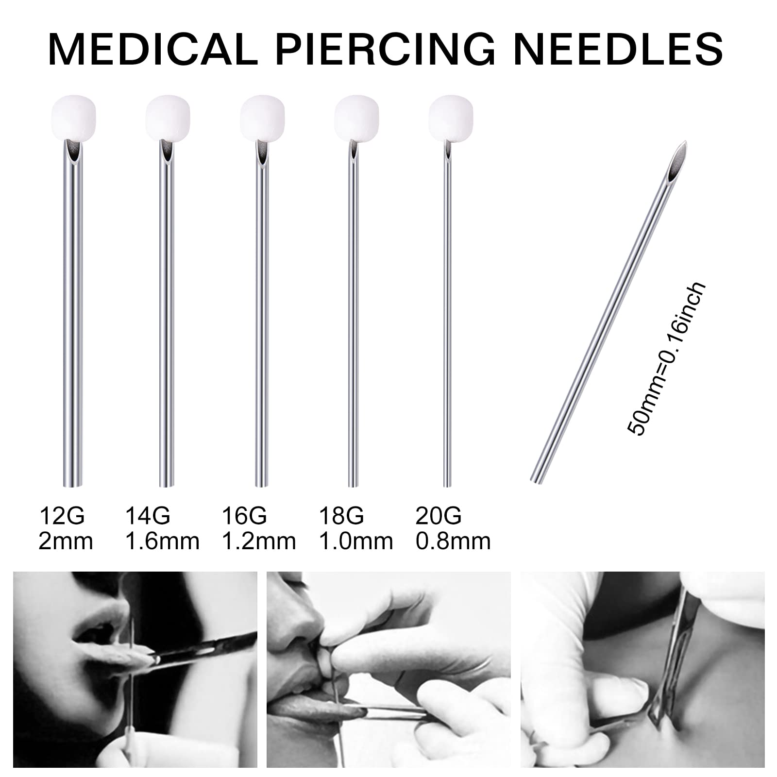 JIESIBAO 10PCS 16G Hollow Piercing Needles - Stainless Steel Disposable Sterile Body Jewelry Needles for Nose, Septum, Bridge, Cheek, Lip & Ashley Piercing | Professional Safe Tattoo & Body Piercing Kit for Home or Studio Use
