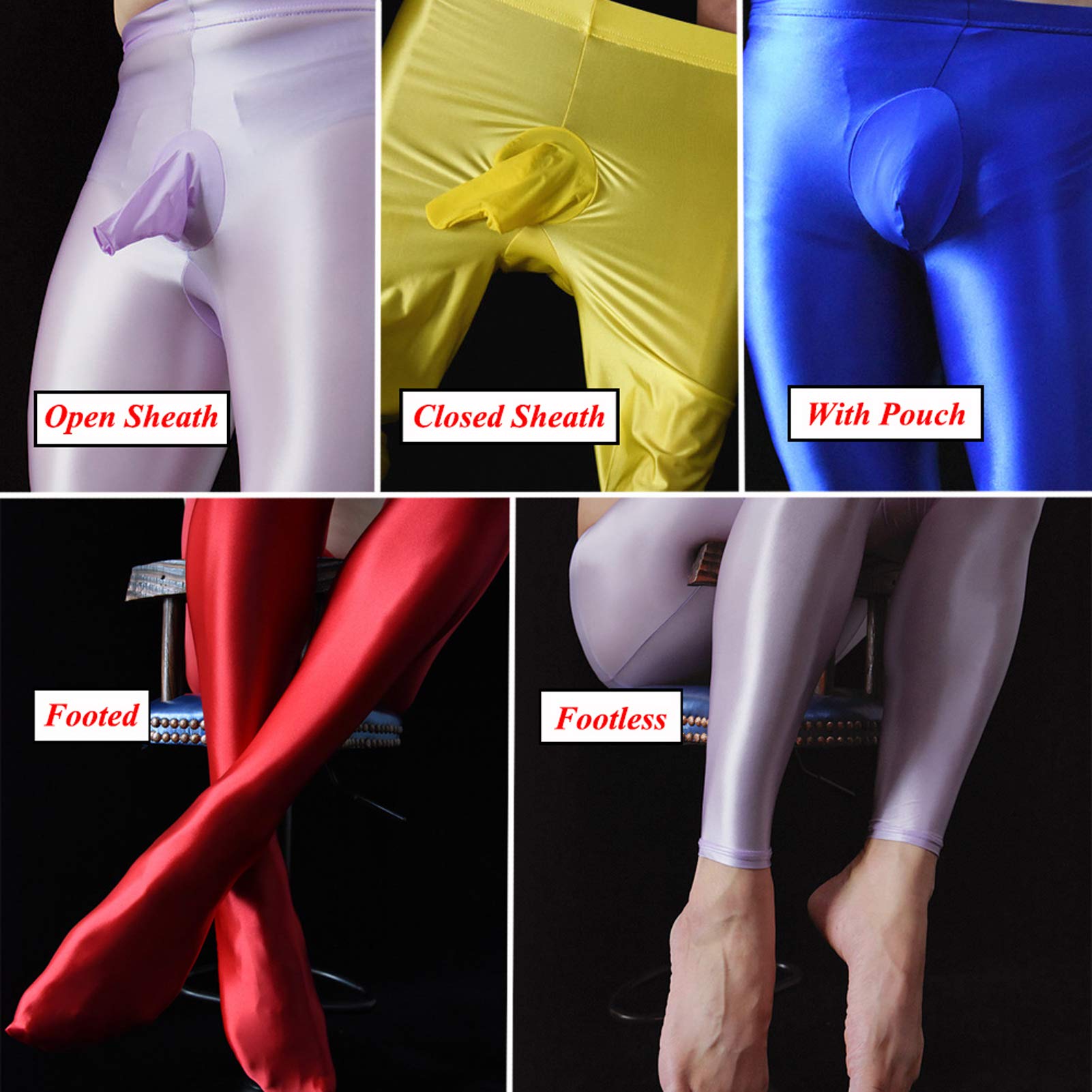 Leesuo Men's Ultra Shiny Glossy Pantyhose - High Elastic Nylon Sheer Tights for Crossdressing, Cosplay & Night Out - Sexy Semi-Opaque Stockings for Parties, Performances & Special Occasions