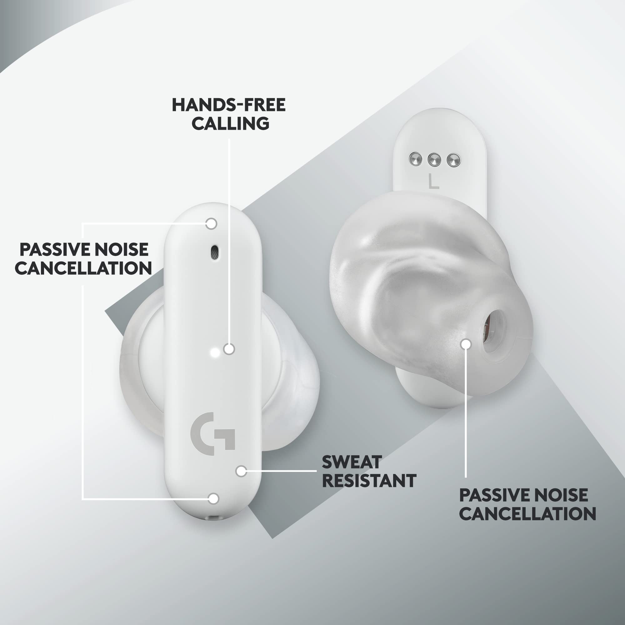 Logitech G FITS True Wireless Gaming Earbuds with Custom Molded Fit - Lightspeed & Bluetooth Connectivity, 4 Beamforming Mics for PC, Mac, PS5, PS4, Mobile & Nintendo Switch (White) - Perfect for Competitive Gaming, Streaming & Mobile Entertainment