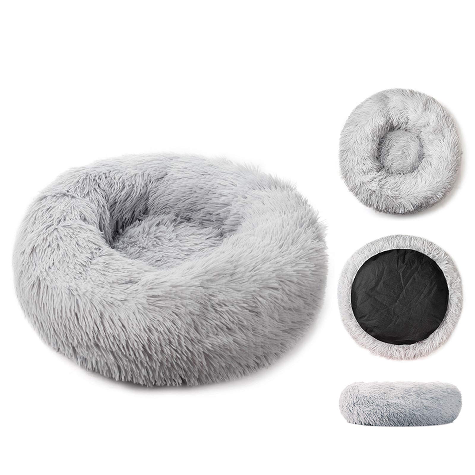 Cozy Donut Cat Bed for Indoor Cats & Small Dogs - Fluffy Round Plush Faux Fur Pet Bed with Self-Warming Feature, Waterproof Bottom & Machine Washable - Perfect for Winter Sleeping & Calming Anxiety Relief
