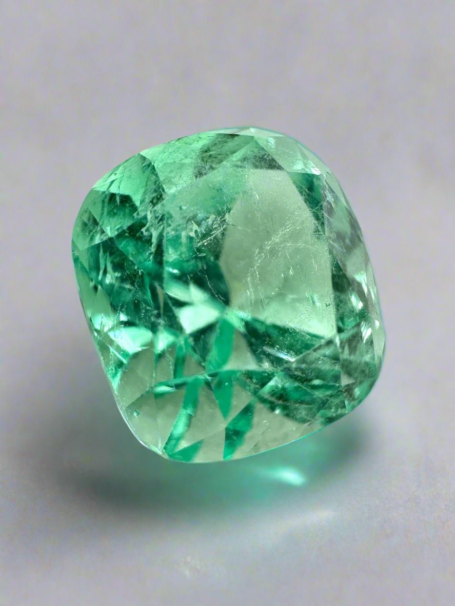 3.42 Carat Natural Colombian Emerald Loose Gemstone - Cushion Cut, Light Yellowish Green, Lustrous | Perfect for Jewelry Making, Engagement Rings & Collector's Gems