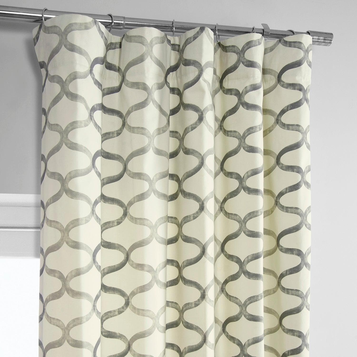 Silver Grey Geometric Print Blackout Curtains - Modern Cotton Window Treatments for Bedroom & Living Room