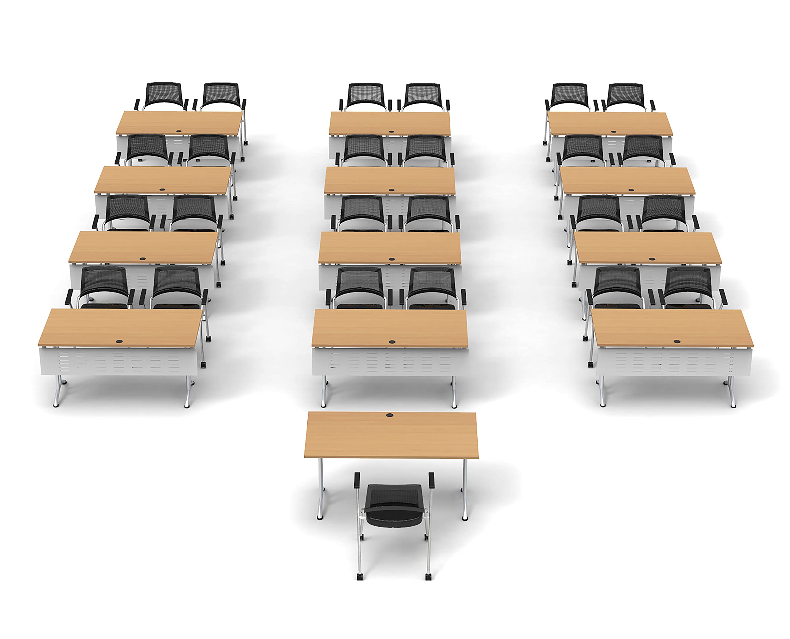 25-Person Folding Conference Table Set with 51pc Beechwood Chairs & Modesty Panels - Connectable Training Tables for Seminars, Classrooms & Meetings | Space-Saving Nesting Design for Compact Storage | Ideal for Corporate Events, School Classrooms & Conference Rooms
