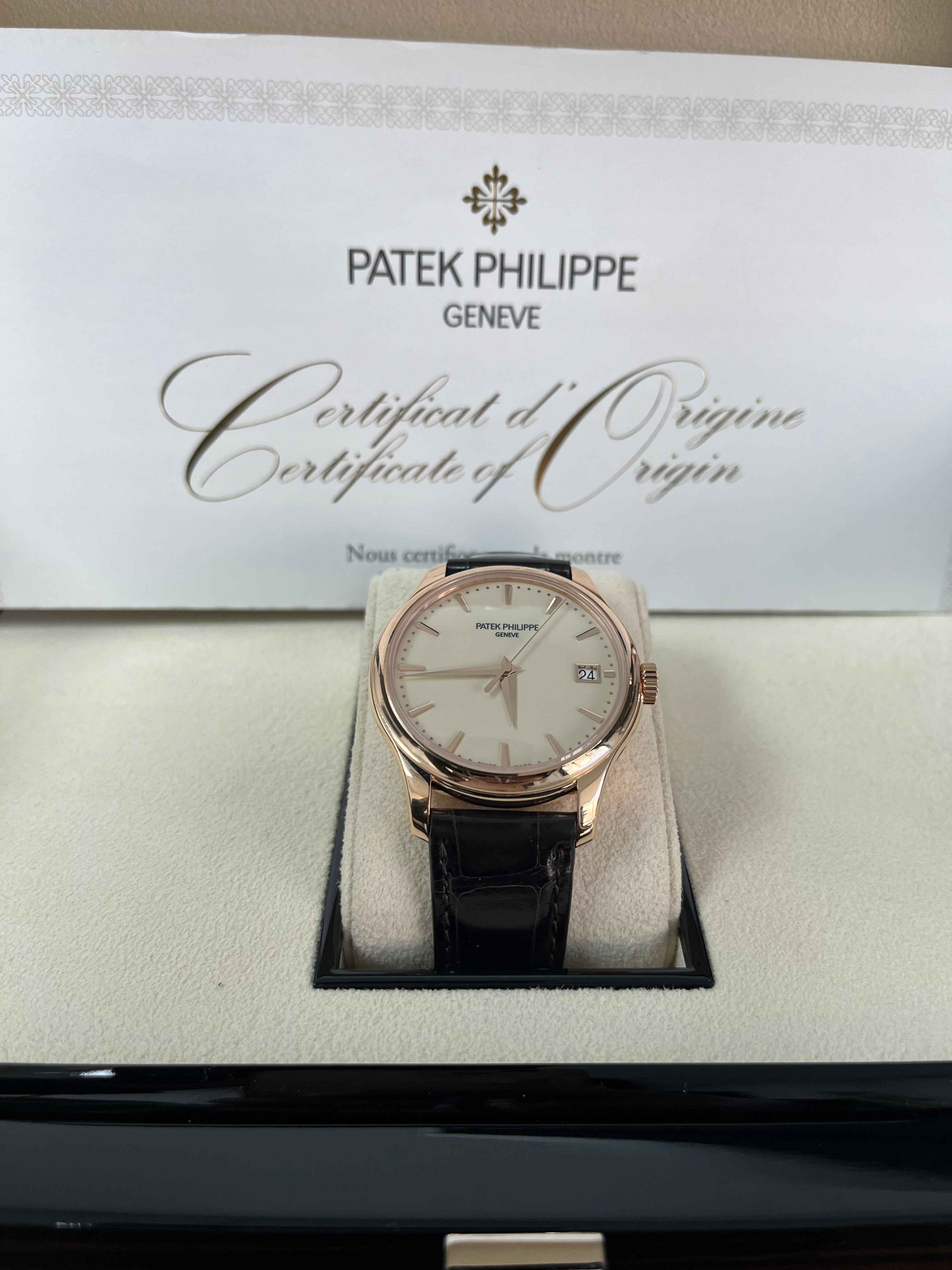 Patek Philippe Calatrava 5227R-001 Men's Watch - Ivory Lacquered Dial, Rose Gold Case, Brown Alligator Strap - Luxury Dress Watch for Business & Formal Occasions