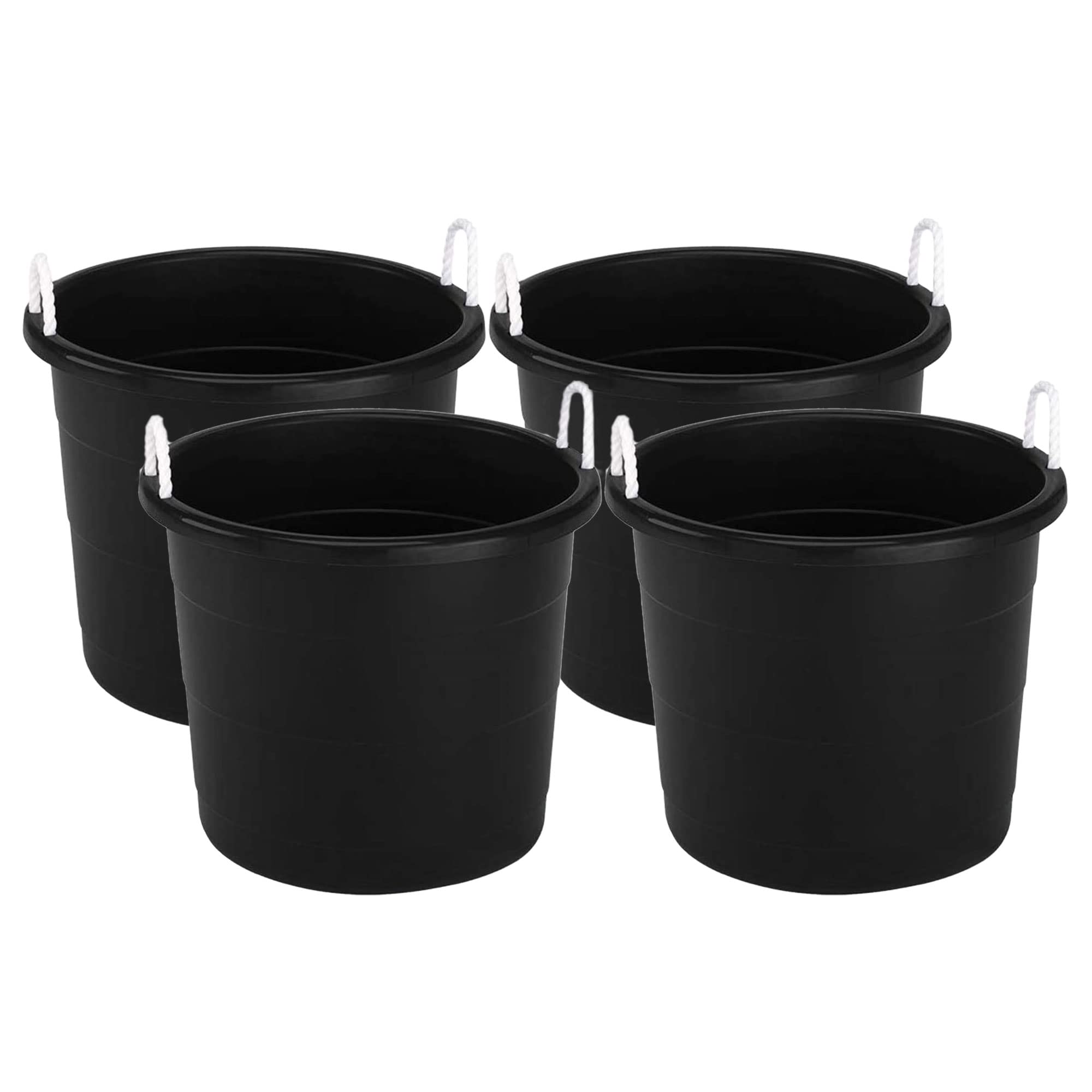HOMZ 4-Pack 18 Gallon Large Plastic Storage Buckets with Rope Handles - Heavy Duty Utility Tubs for Home Organization, Garage Storage, Laundry, and Outdoor Use - Black