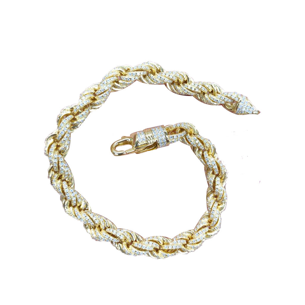 6.13Ct Moissanite Rope Chain Bracelet in Gold Tone - 7MM Width & 8IN Length - Perfect for Weddings, Anniversaries & Special Occasions