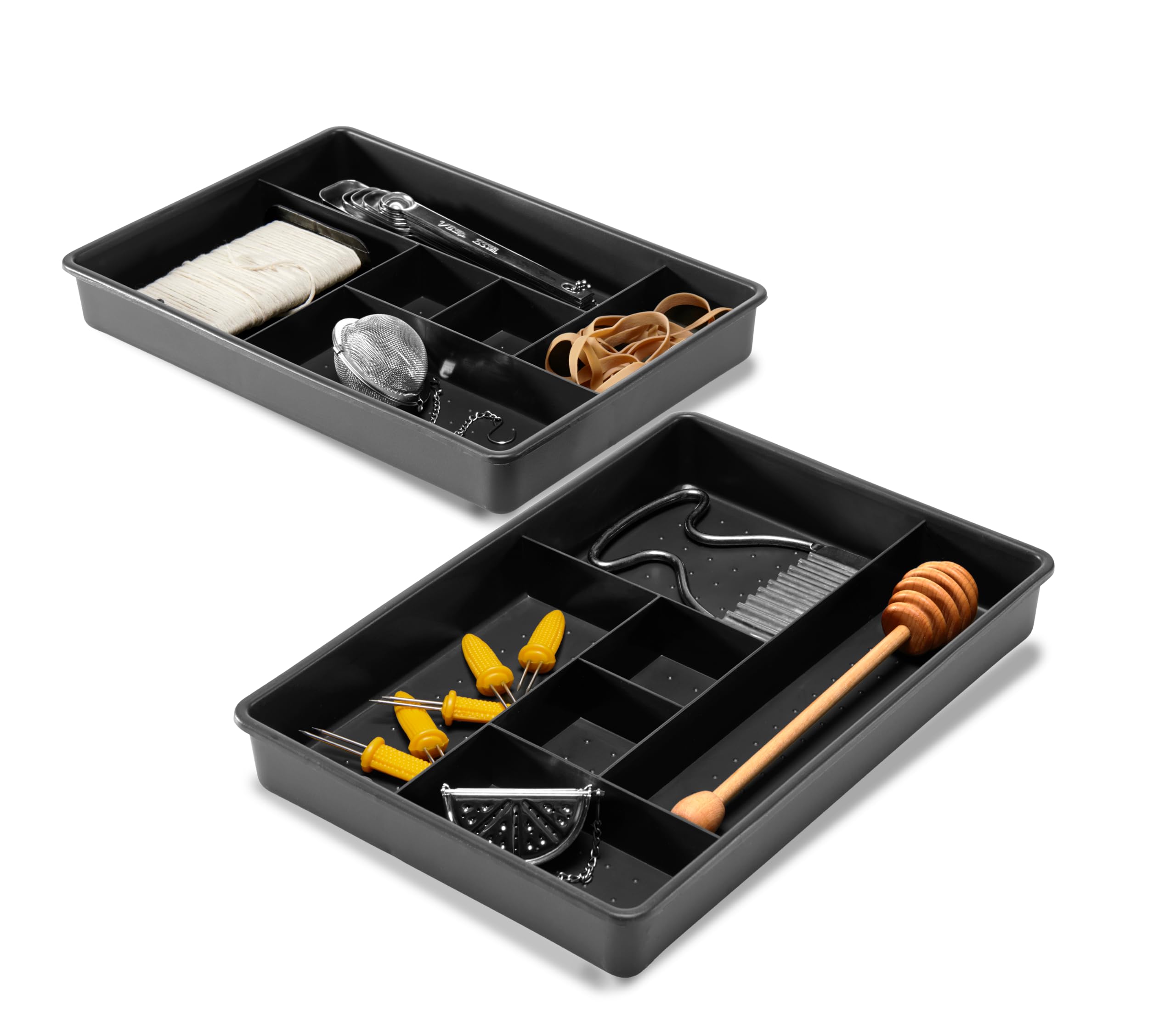 madesmart 2-Pack Plastic 6-Compartment Drawer Organizer Trays - Multipurpose Storage Bins for Kitchen, Bathroom, Office & Craft Supplies (Granite, 10.75