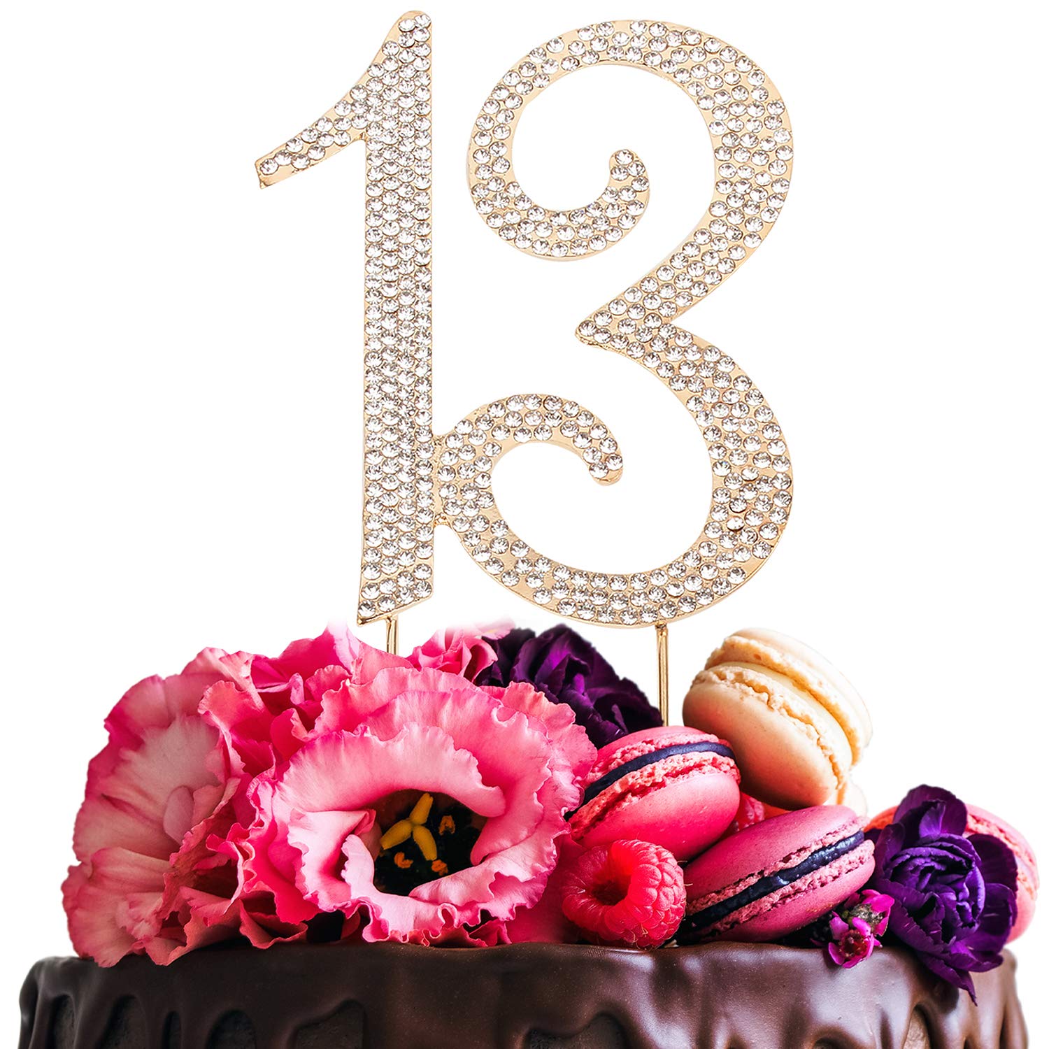 13th Birthday Cake Topper - Bling Crystal Rhinestone Decorations | Gold Keepsake for Sweet 16, Quinceañera & Anniversary Celebrations