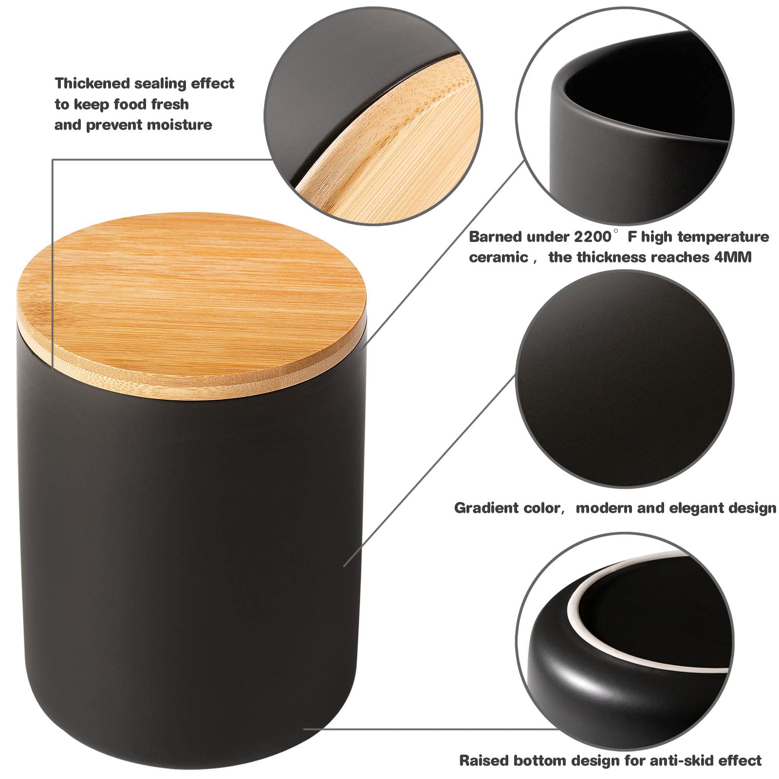 Yangbaga 3-Piece Ceramic Kitchen Canisters Set with Airtight Wood Lids - Ideal for Flour, Sugar, Coffee Storage - Perfect for Countertop Organization and Pantry Essentials