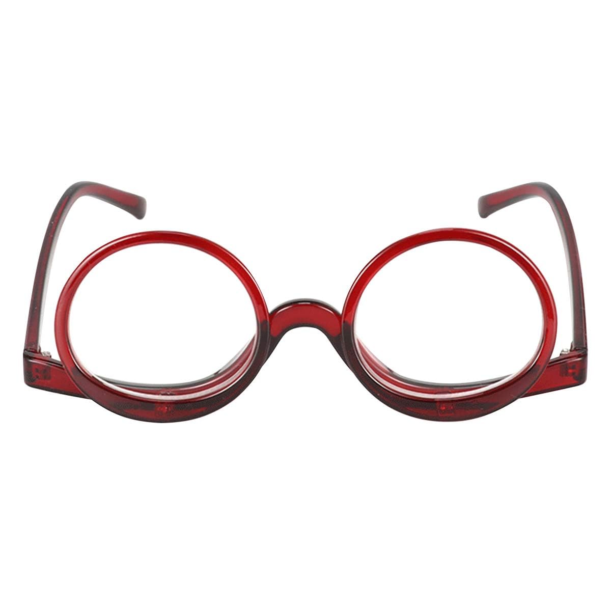 Queenbox +1.0 Magnifying Makeup Glasses with Flip Lens - Reading & Cosmetic Eyewear for Women (Red) - Perfect for Makeup Application, Reading & Close-Up Work