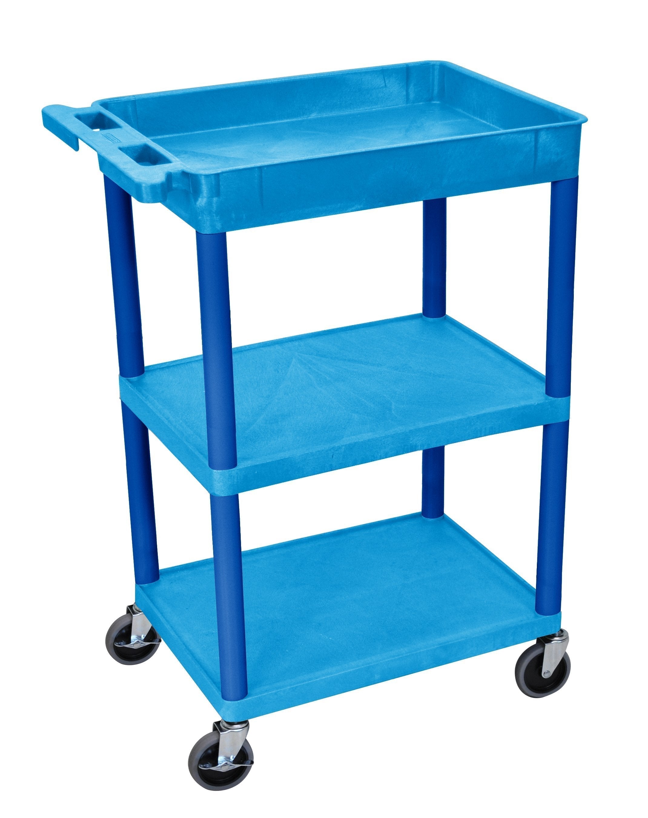 Luxor Blue 1 Tub Shelf and 2 Flat Shelves Rolling Cart - Storage Organizer for Bathroom, Kitchen, Office, or Laundry Room