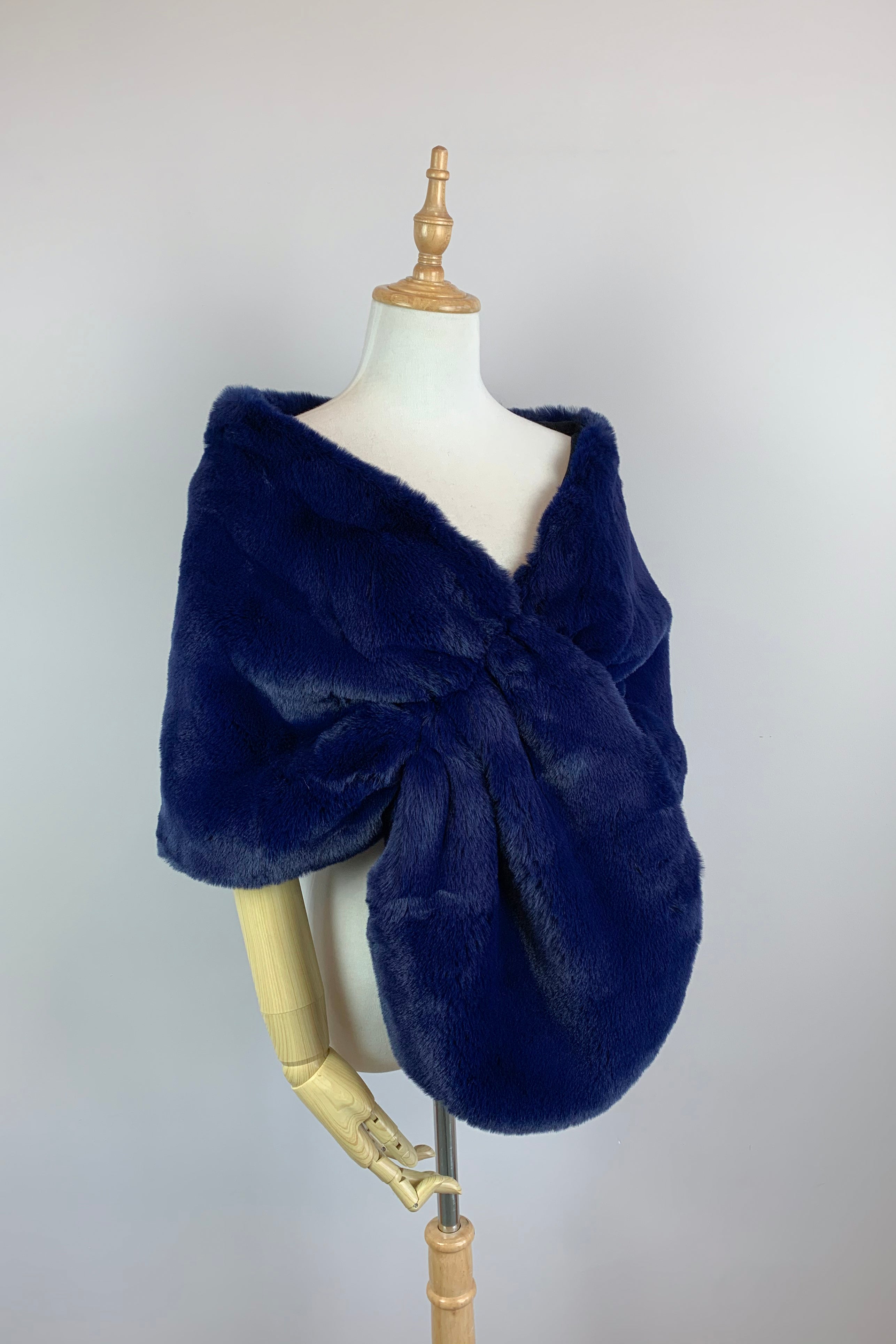 Elegant Navy Blue Faux Fur Wedding Cape for Bride - Audrey Nvy05 | Perfect for Winter Weddings, Bridal Portraits & Formal Events