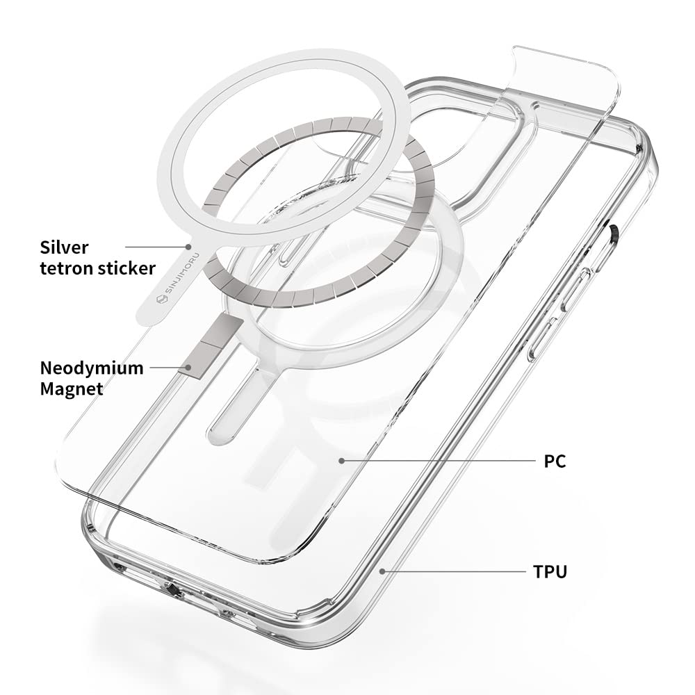 Sinjimoru Clear iPhone 13 Pro Case with MagSafe Compatibility | Anti-Yellowing UV Coating | Shockproof PC & TPU Design | 1500G Strong M-Airclo Magnet | Perfect for Everyday Protection & Wireless Charging