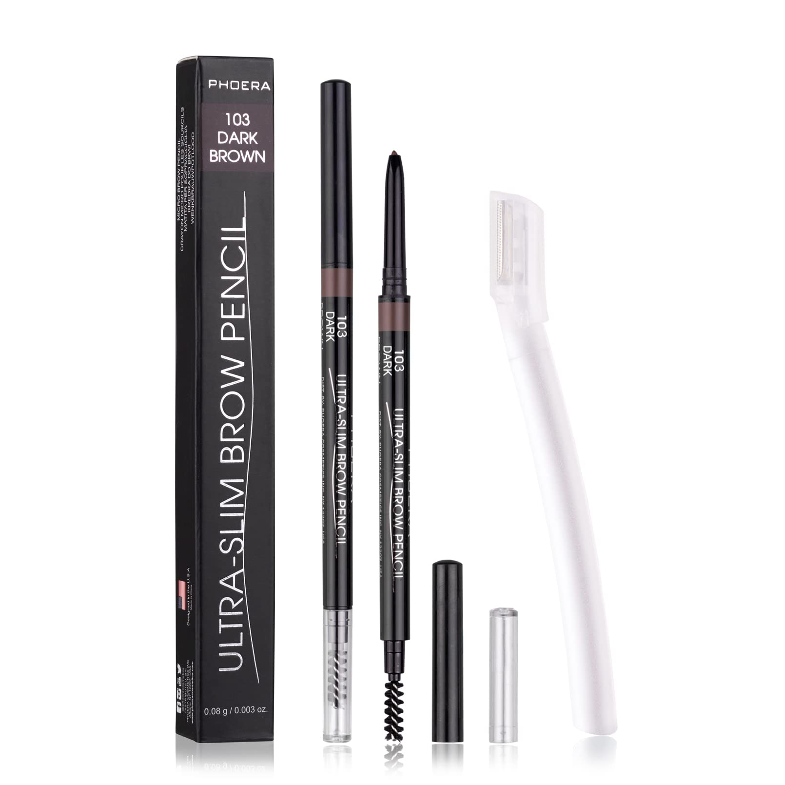 2 Packs Ultra Slim Eyebrow Pencil - Waterproof Micro Brow Definer with Eyebrow Razors, Long-Lasting & Precise Fine Tip for Perfect Brows (Dark Brown) - Ideal for Daily Makeup, Travel & On-The-Go Touch Ups