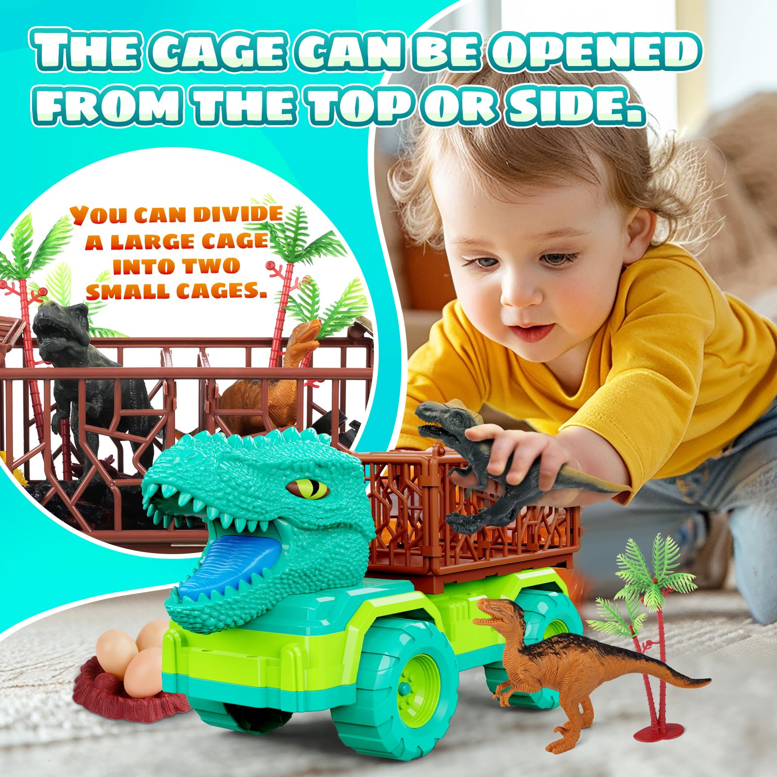 18-in-1 Dinosaur Toy Set for Kids Ages 3-5 - Interactive Dinosaur Truck with 2 Pull Back Cars & 8 Realistic Dino Figures - Perfect STEM Learning Toys for Boys & Girls - Great Birthday Party Favors & Christmas Gifts for Toddlers - Ideal for Pretend Play, Educational Activities & Holiday Gift Giving