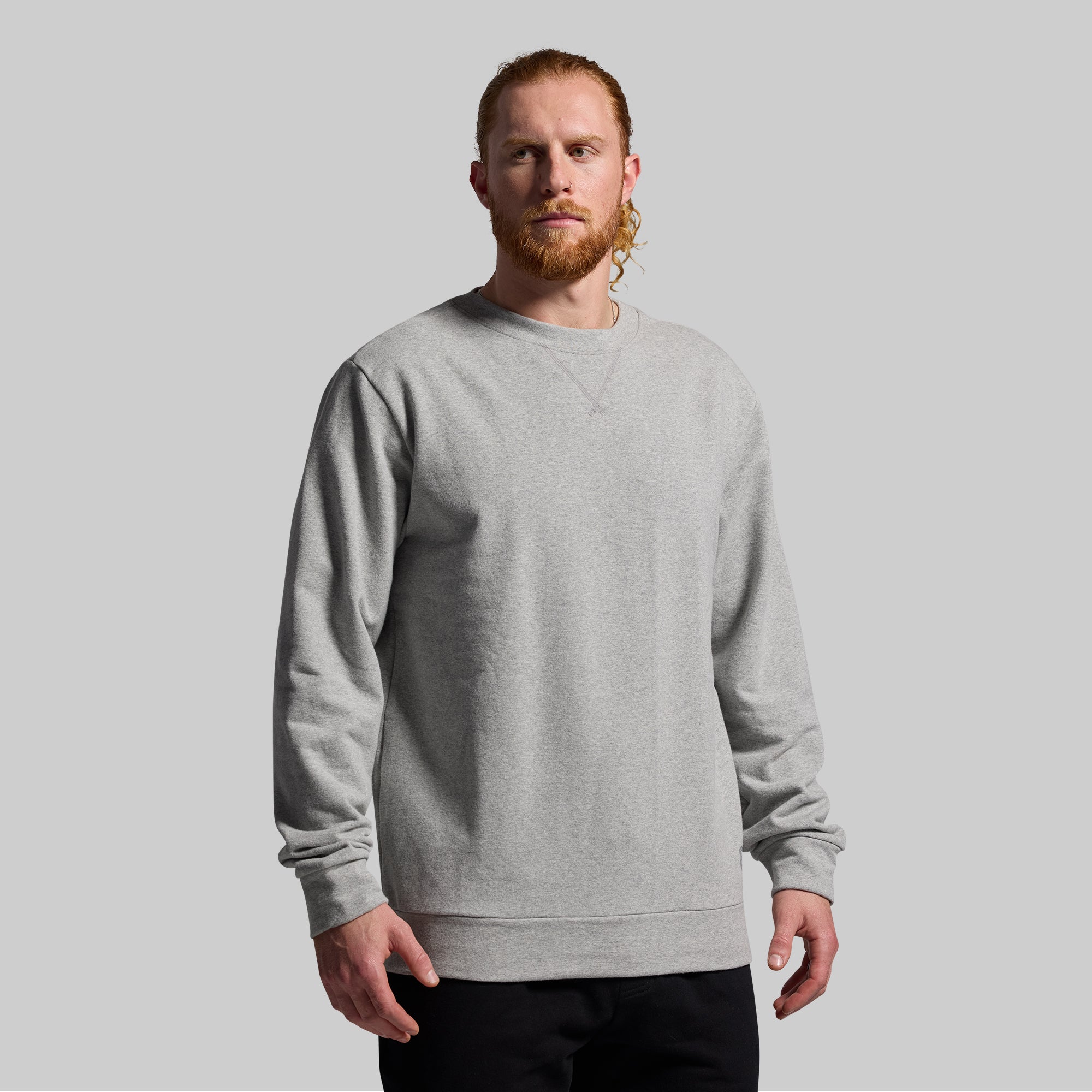 Premium Men's Heather Grey Crew Sweatshirt - Soft Cotton Blend Pullover for Casual Wear, Gym & Outdoor Activities