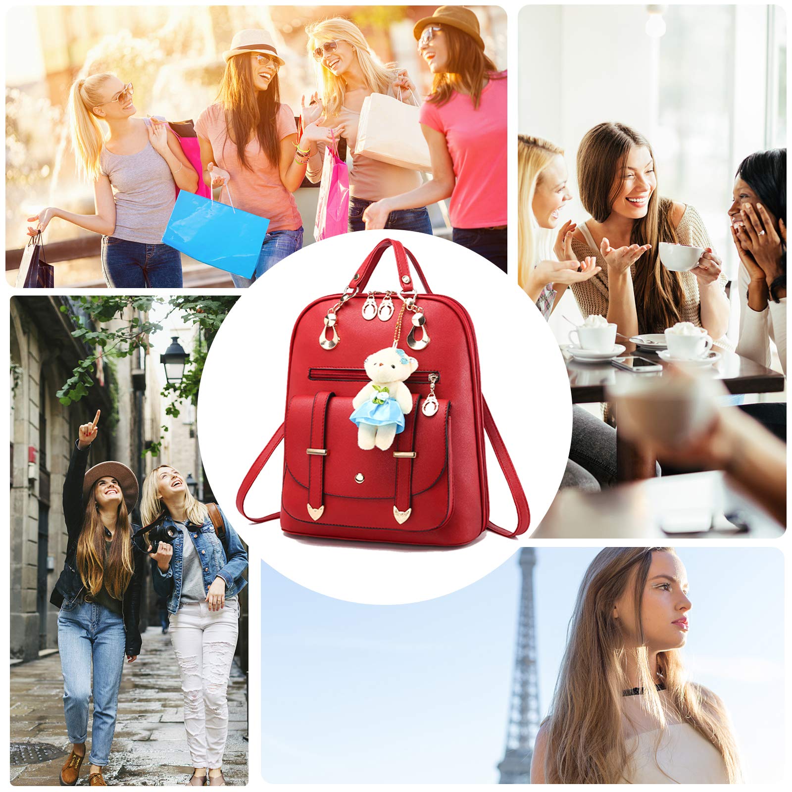 Stylish Waterproof Women's Backpack - PU Leather School Bag for College, Travel, Dating & Shopping | Durable Daypack for Everyday Use (Red)