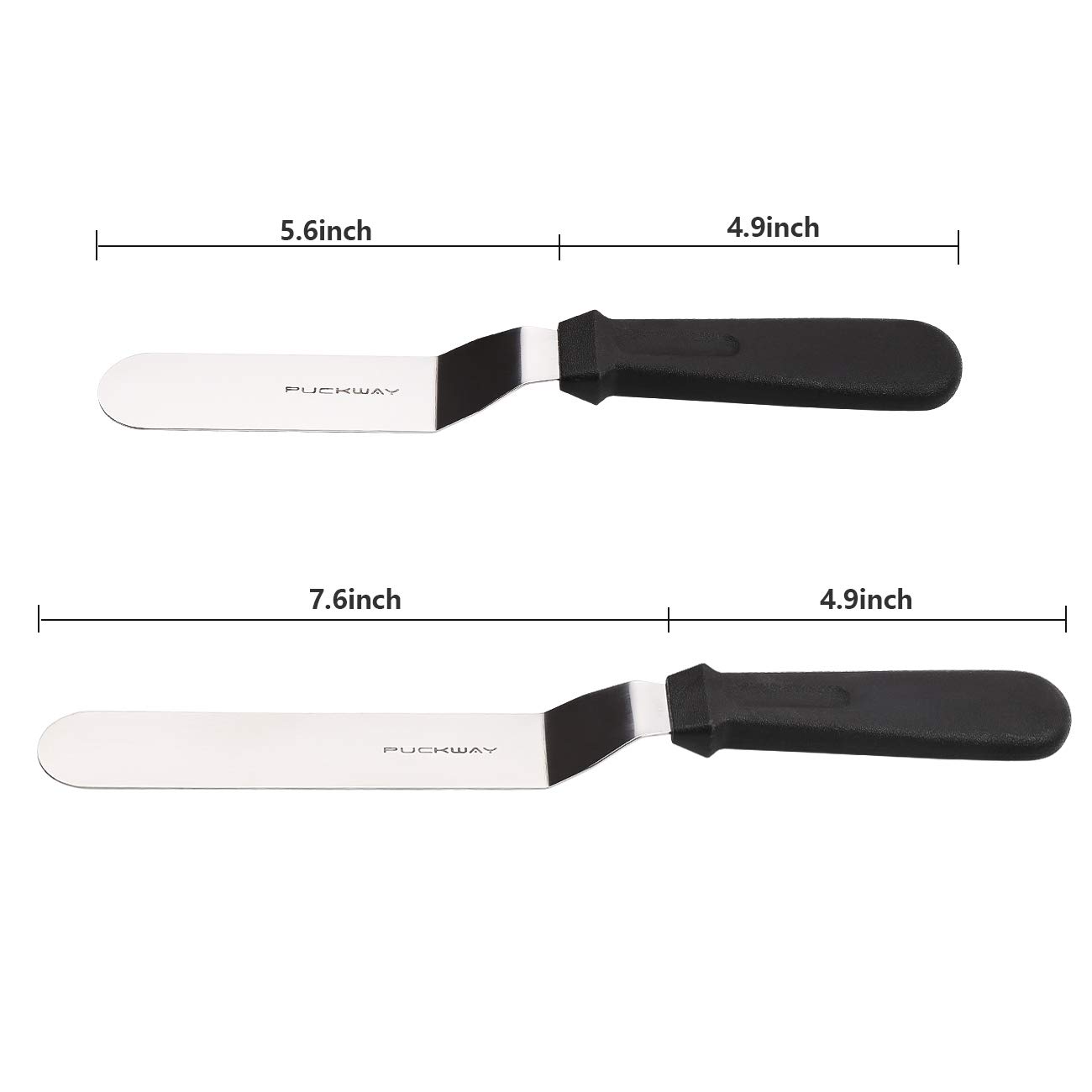 Stainless Steel Angled Icing Spatula Set - 6 & 8 Inch Offset Cake Decorating Tools (2-Piece, Black) for Professional Baking, Cake Frosting & Dessert Decorating